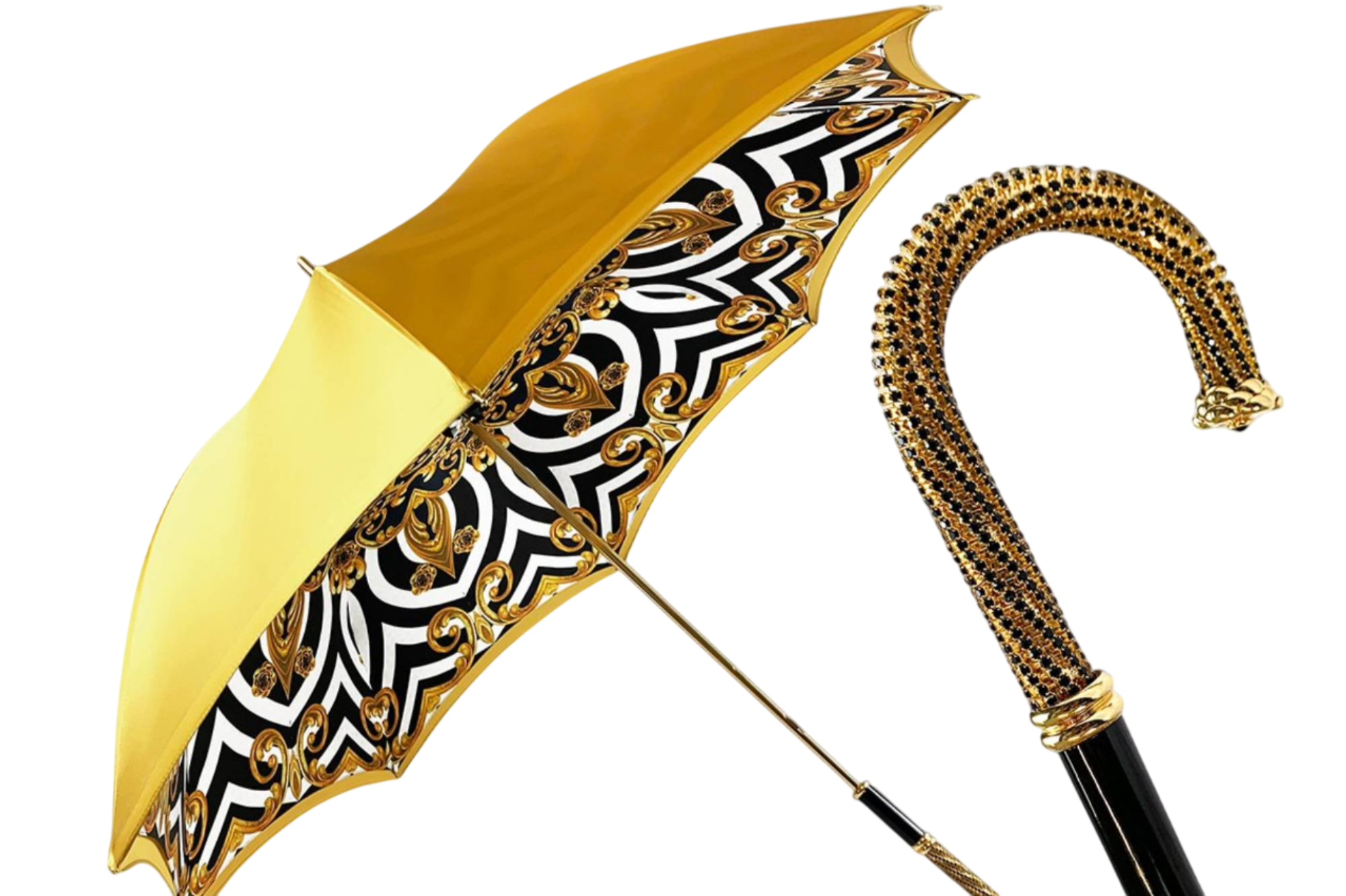 Yellow Gold Umbrella – Double Canopy Handmade Italian Satin Luxury Rain Gear