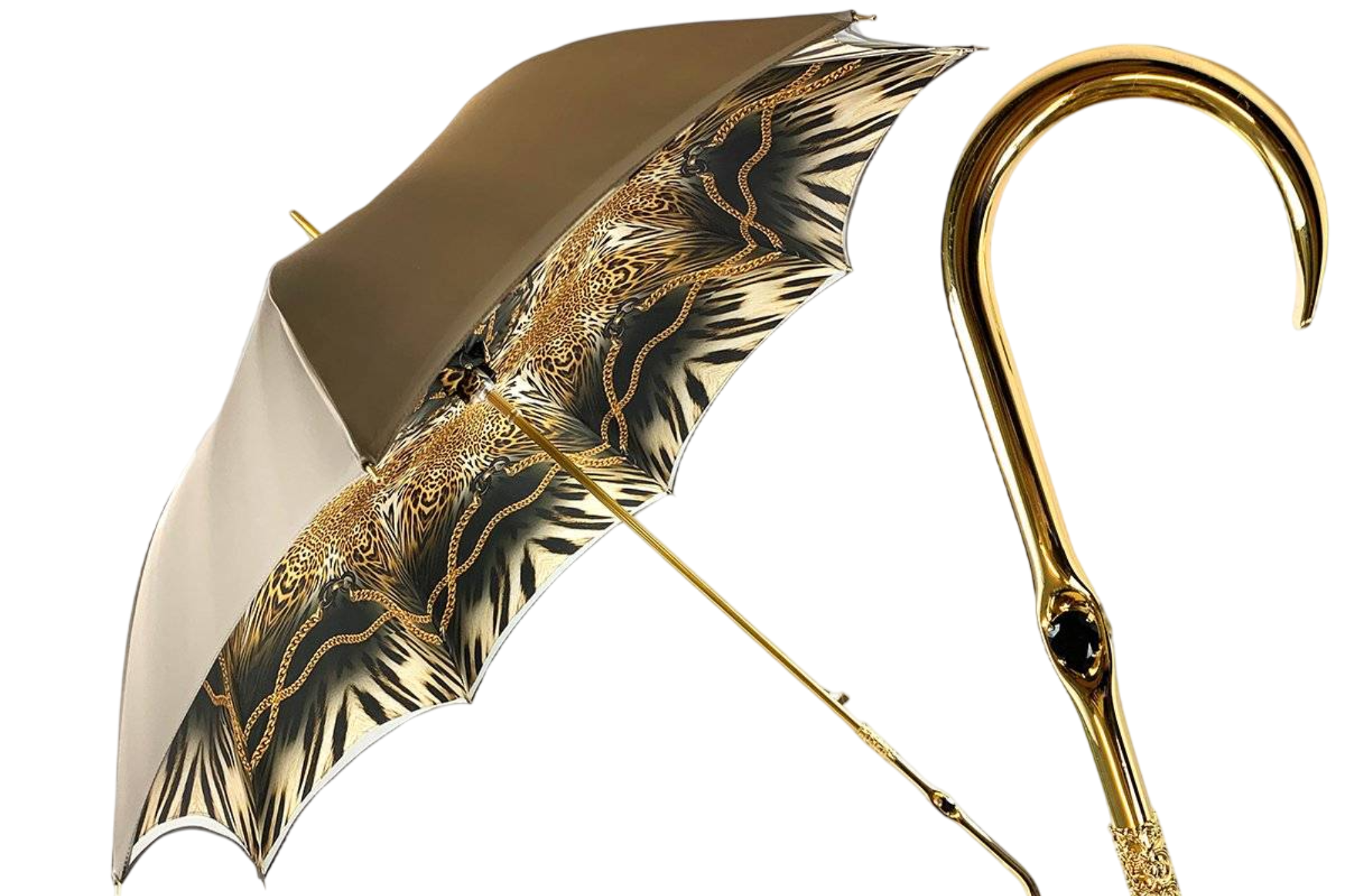 Double Cloth Umbrella – Elegant Chocolate Color | Gold Plated Handle, UV Protection