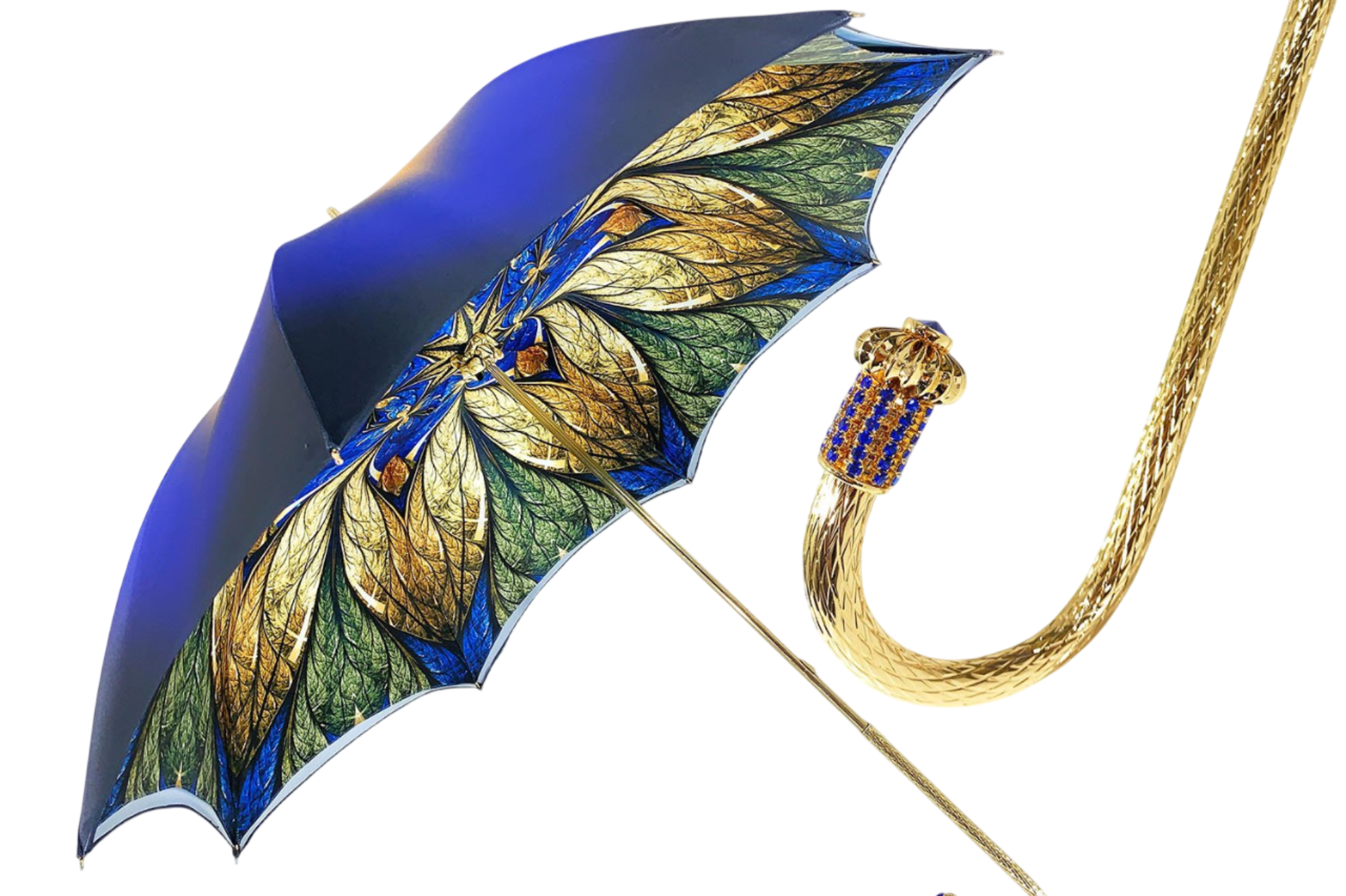 Luxurious Blue Umbrella – Double Canopy Handmade Italian Umbrella With Swarovski Handle
