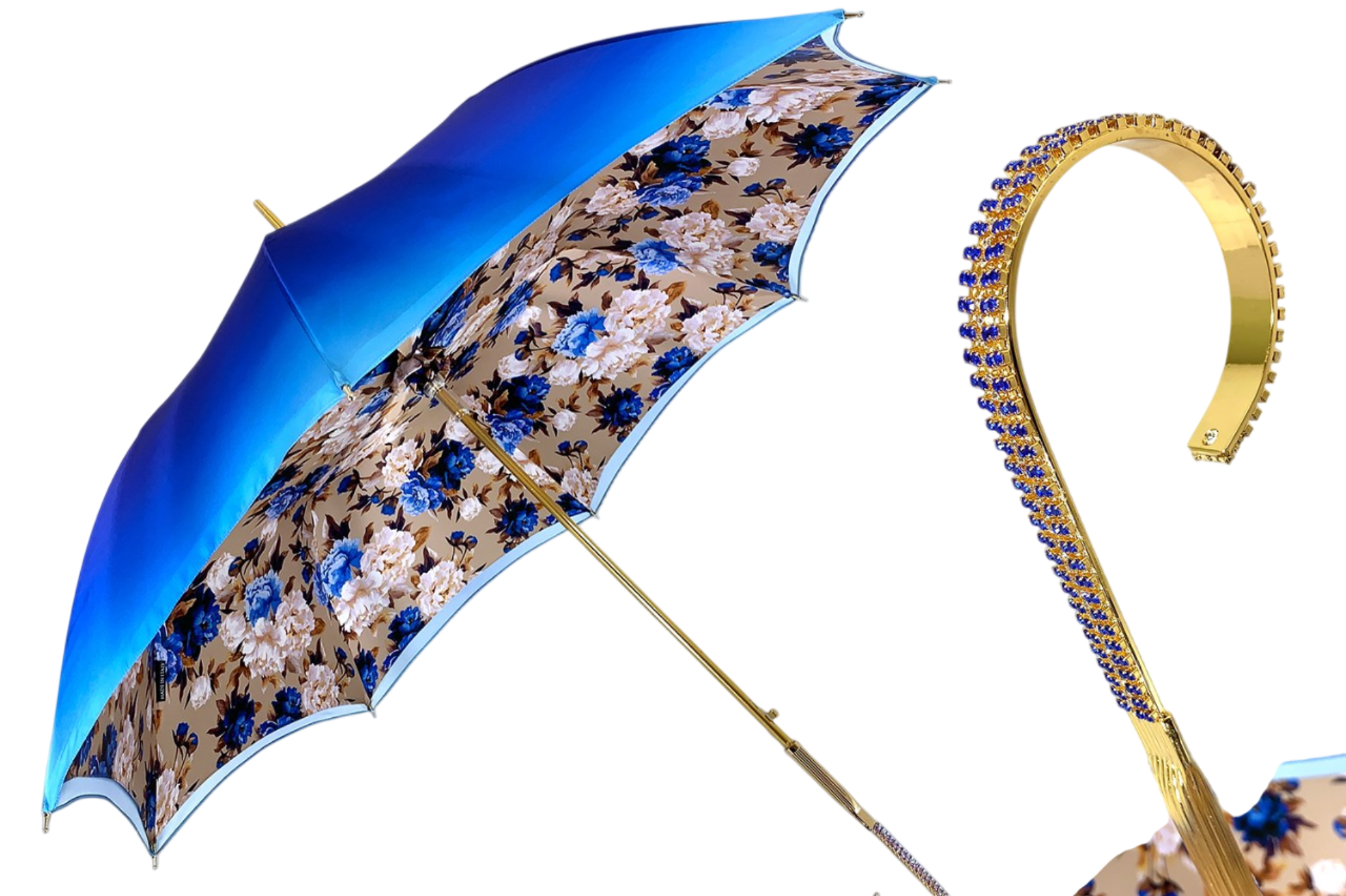 Luxury Blue Umbrella – Italian Handcrafted Blue Rose Automatic Opening Rain Umbrella