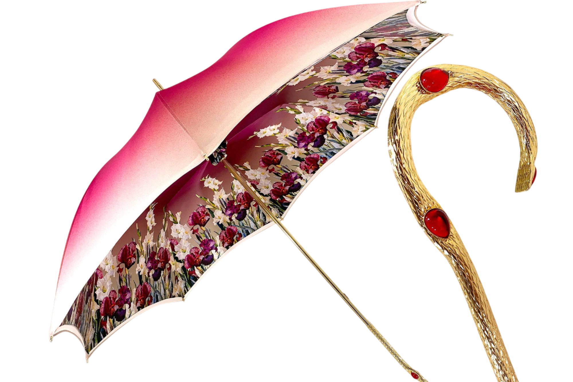 Luxury Poppies Umbrella – Handmade Italian Double Canopy With Gold Plated Handle