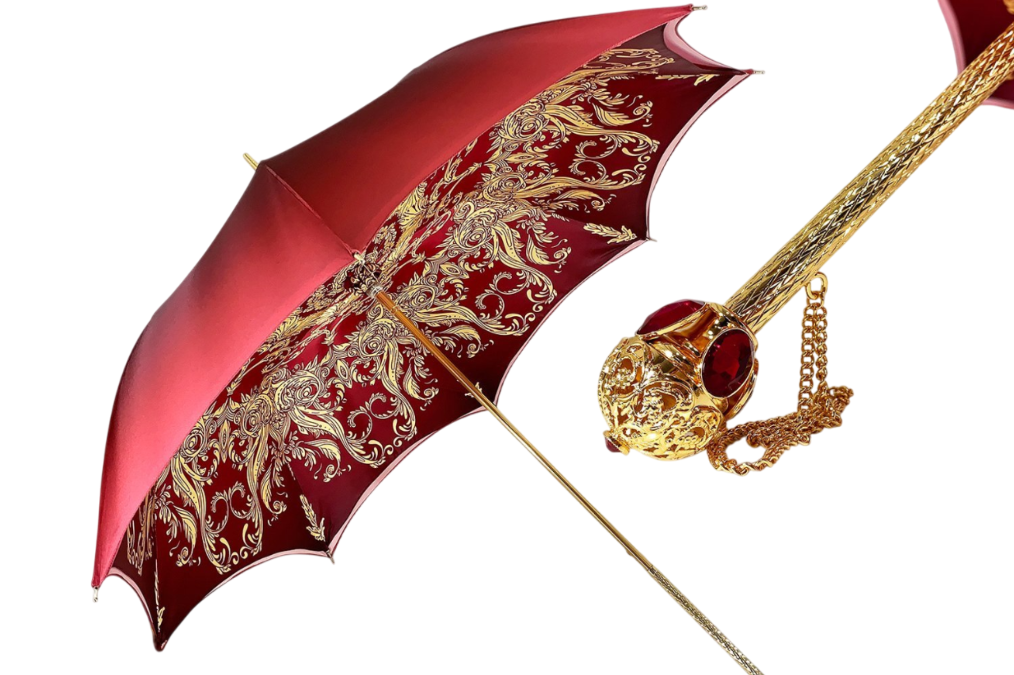 Luxury Burgundy Umbrella – Automatic Opening, Regal Crown Design with Red Stone Handle
