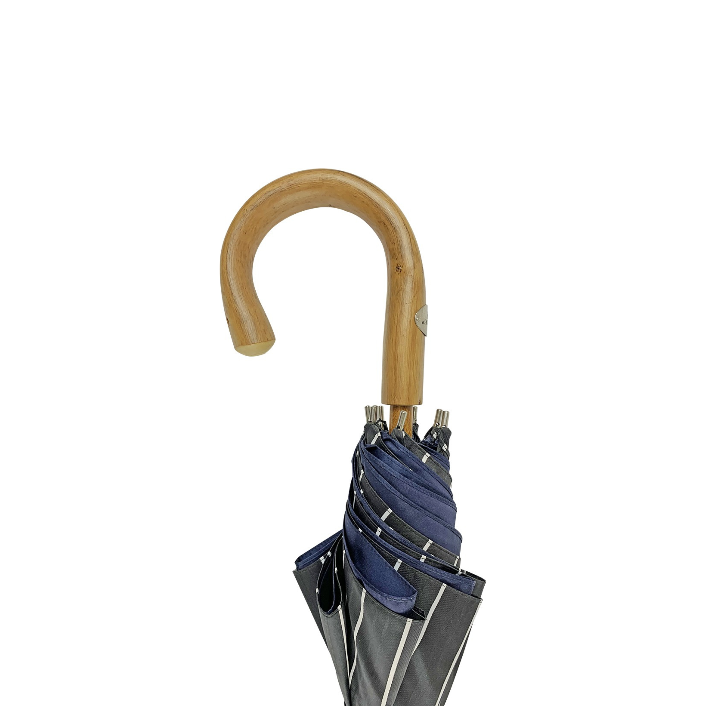 Men's Double Canopy Umbrella – Grey & Blue Striped Italian Handmade Rain Umbrella