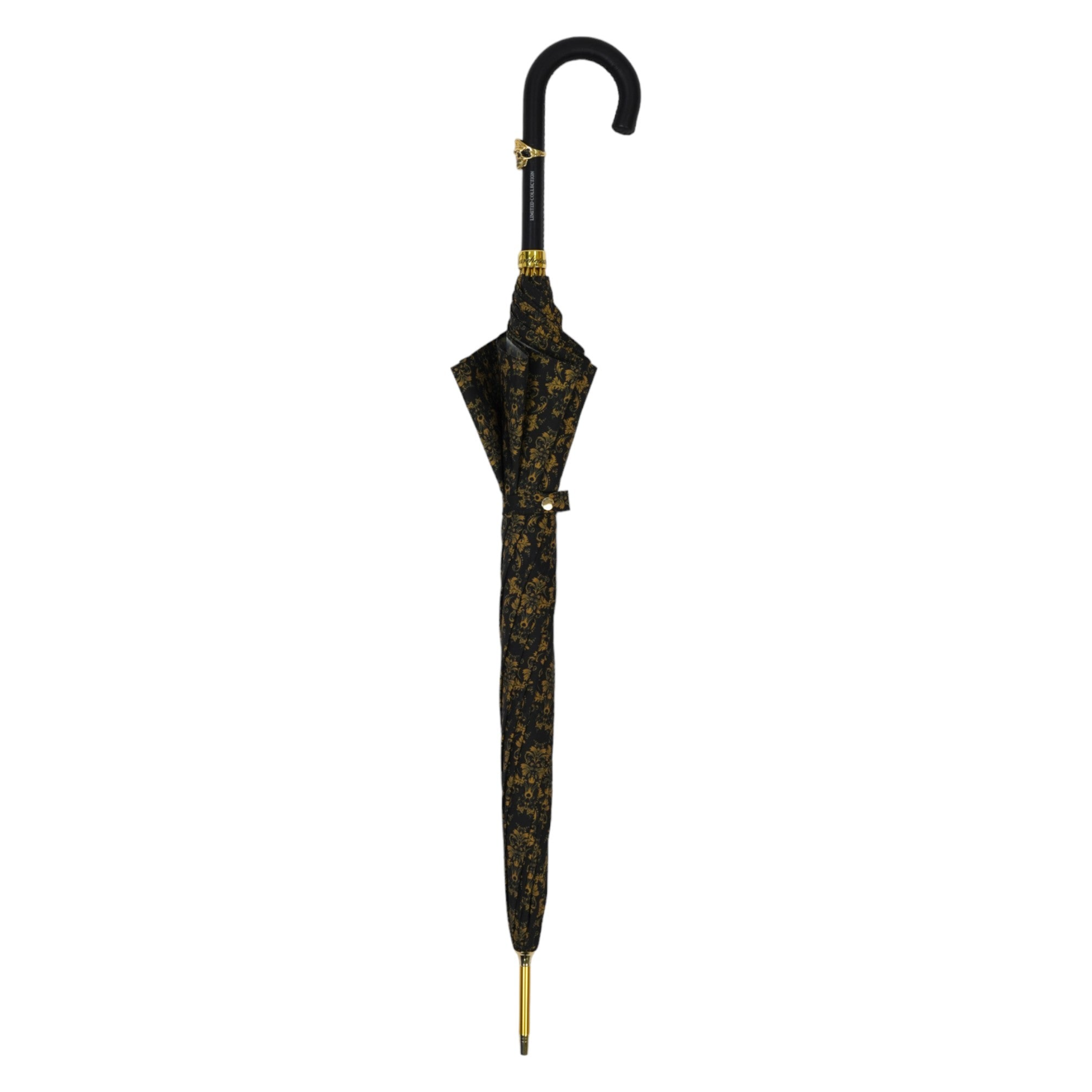 Luxury Black Gold Umbrella – Italian Handmade Leather Handle With Skull Detail