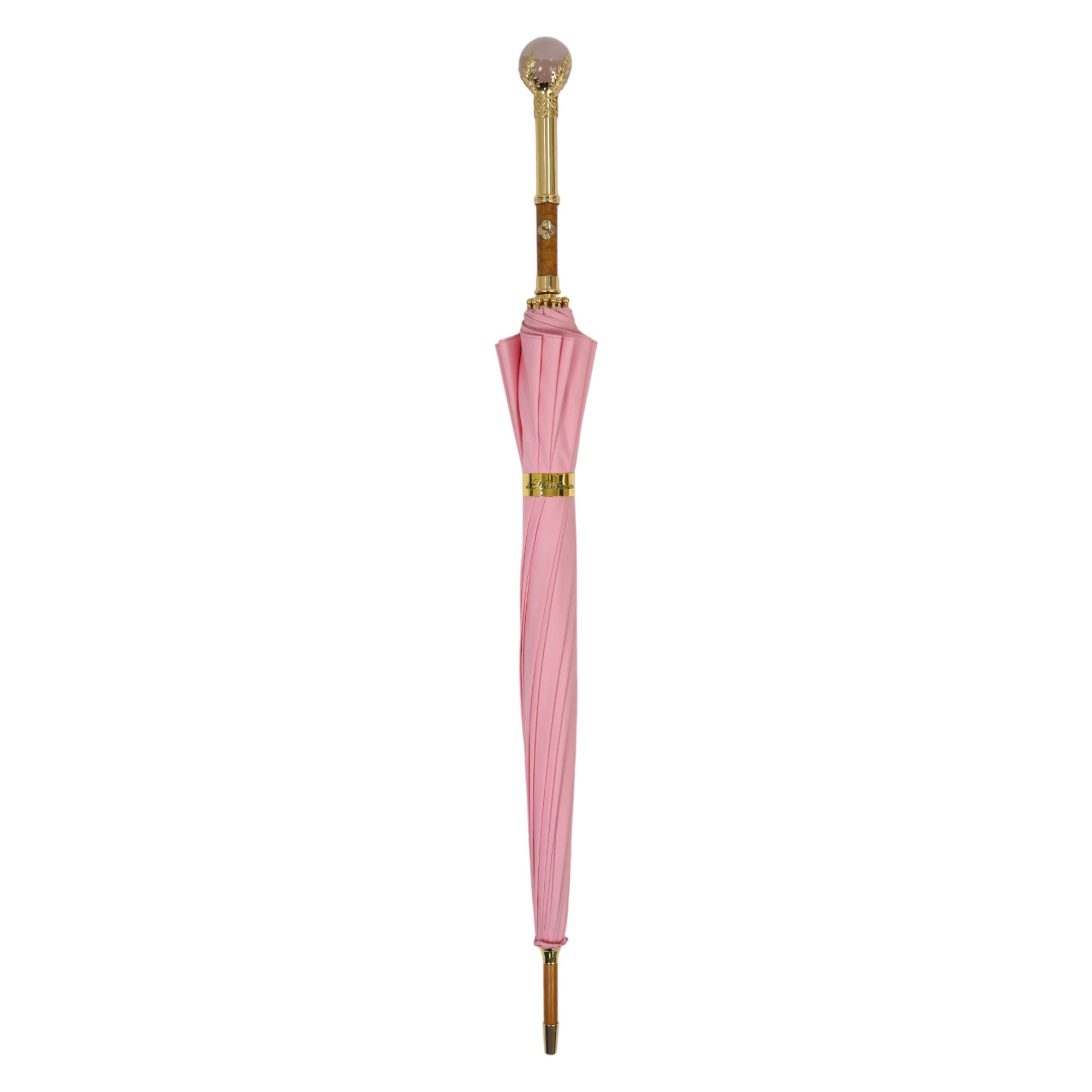 Pink Luxury Umbrella – Limited Edition 24K Gold Handle With Genuine Quartz Stone