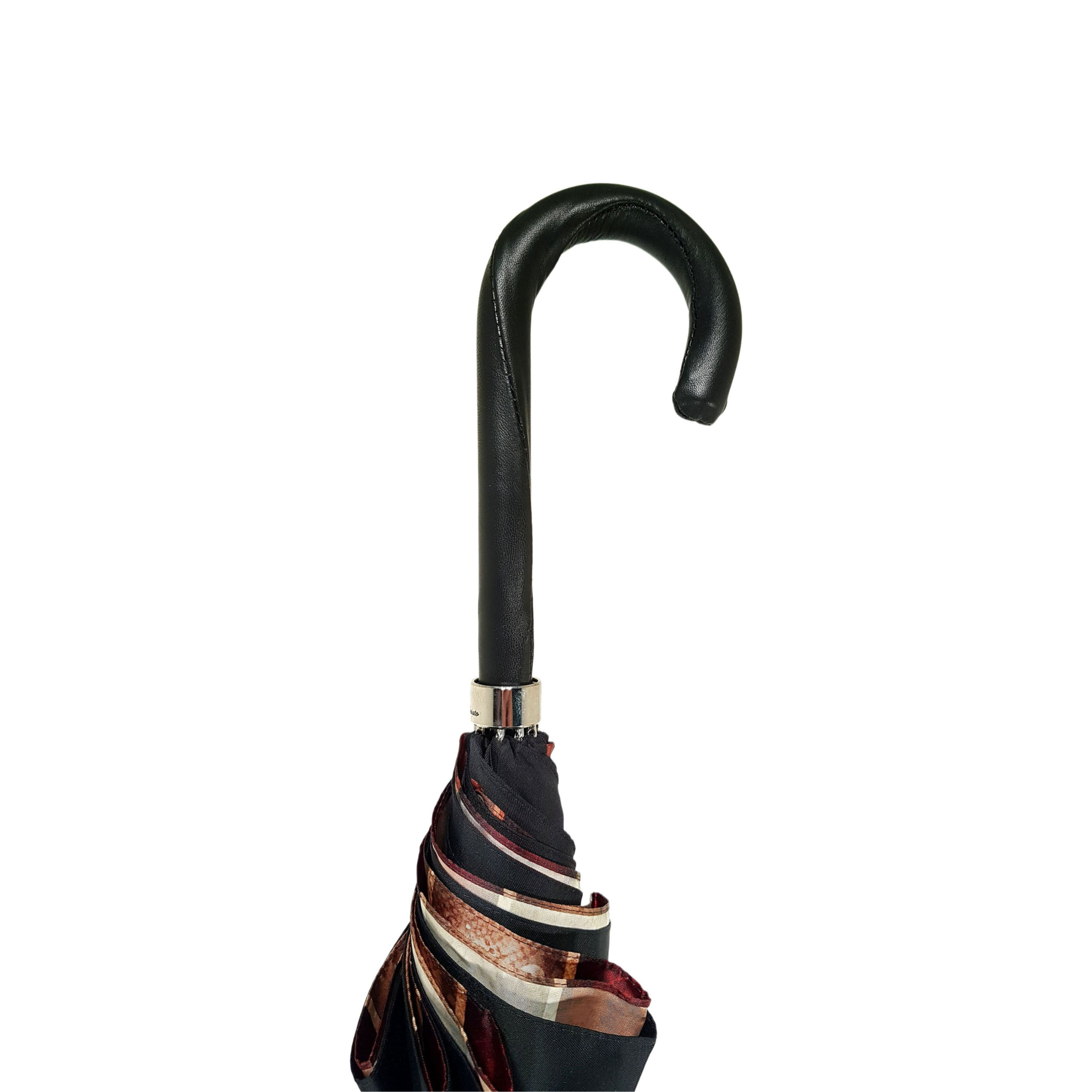 Handcrafted Leather Umbrella – Luxury Striped Red Cream Canopy, Durable Rain Protection