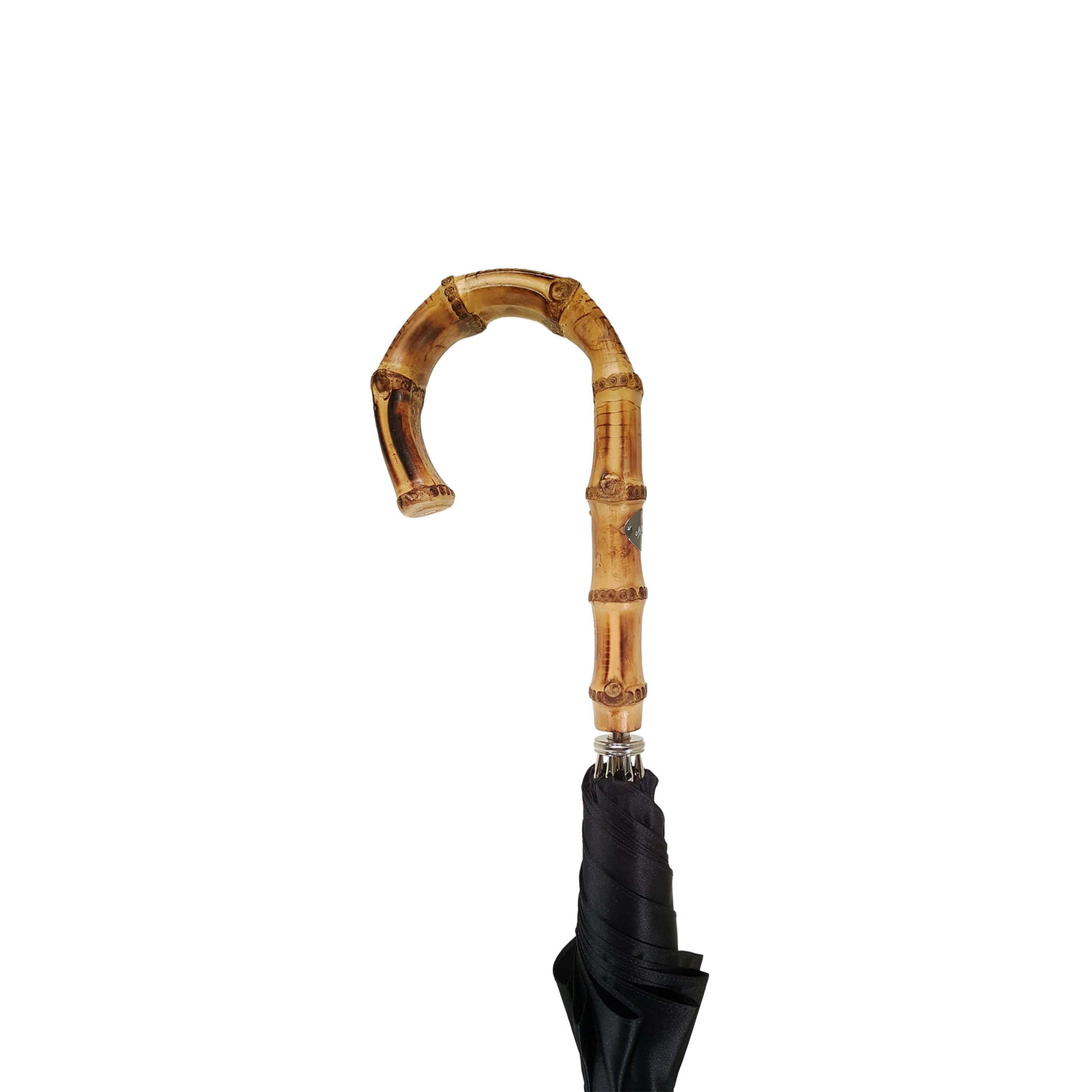 Automatic Black Umbrella | Elegant Men's Classic Rain Gear with Silver Frame and Bamboo Handle