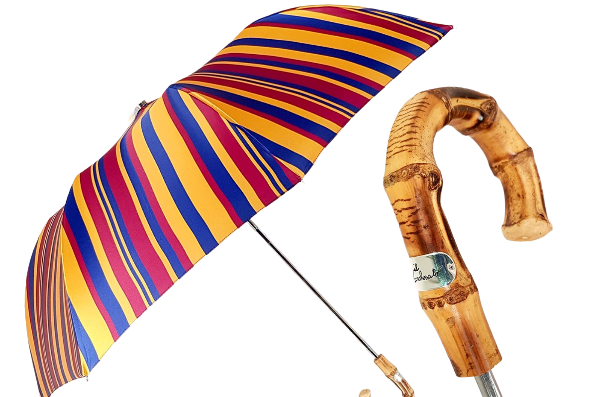 Multi-Color Folding Umbrella – Handmade Italian Bamboo Handle, UV Protection