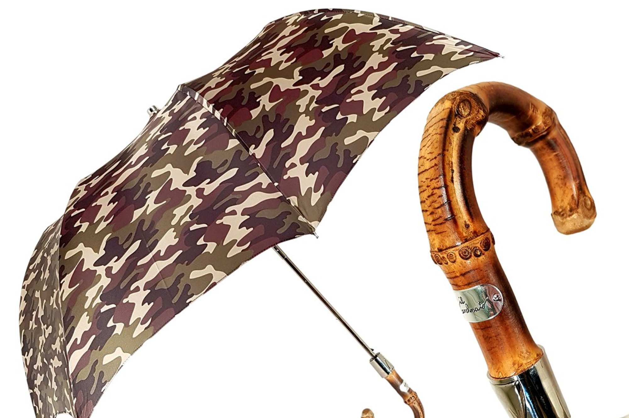 Camouflage Folding Umbrella – Military Design, Bamboo Handle, UV Protection
