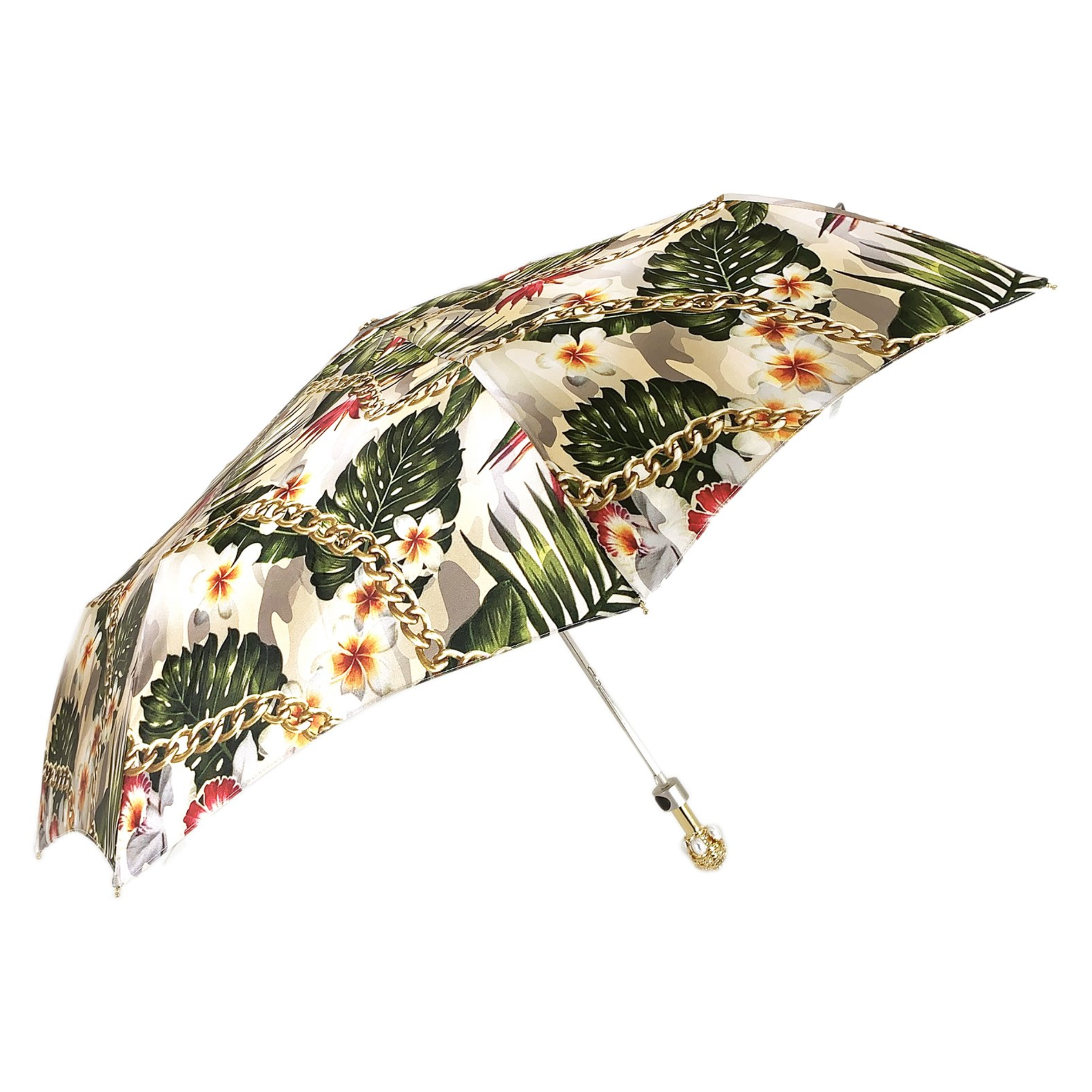 Ladies Folding Umbrella - Automatic Open, Silk Texture Canopy & Gold-Plated Handle