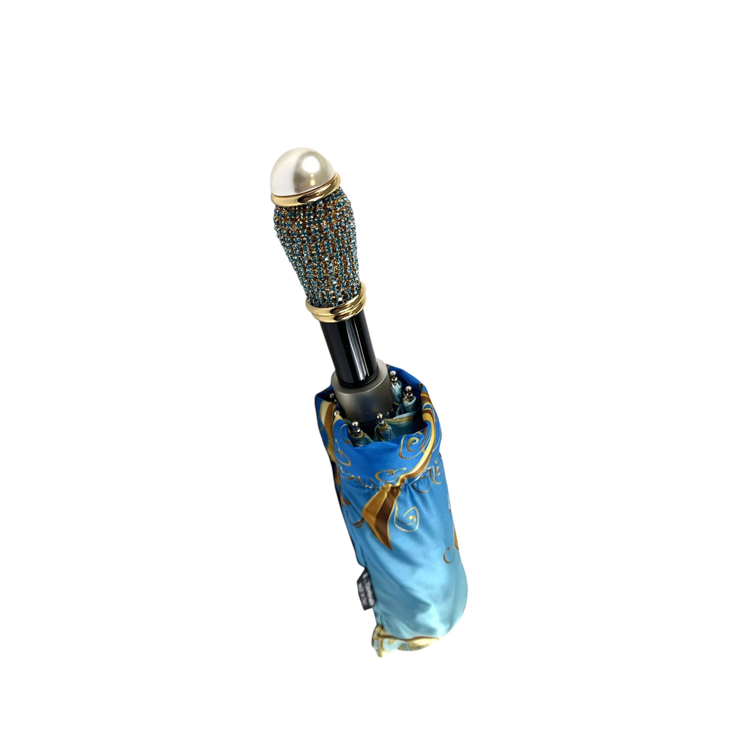 Women Folding Umbrella – Compact Travel Umbrella with Aquamarine Jeweled Handle