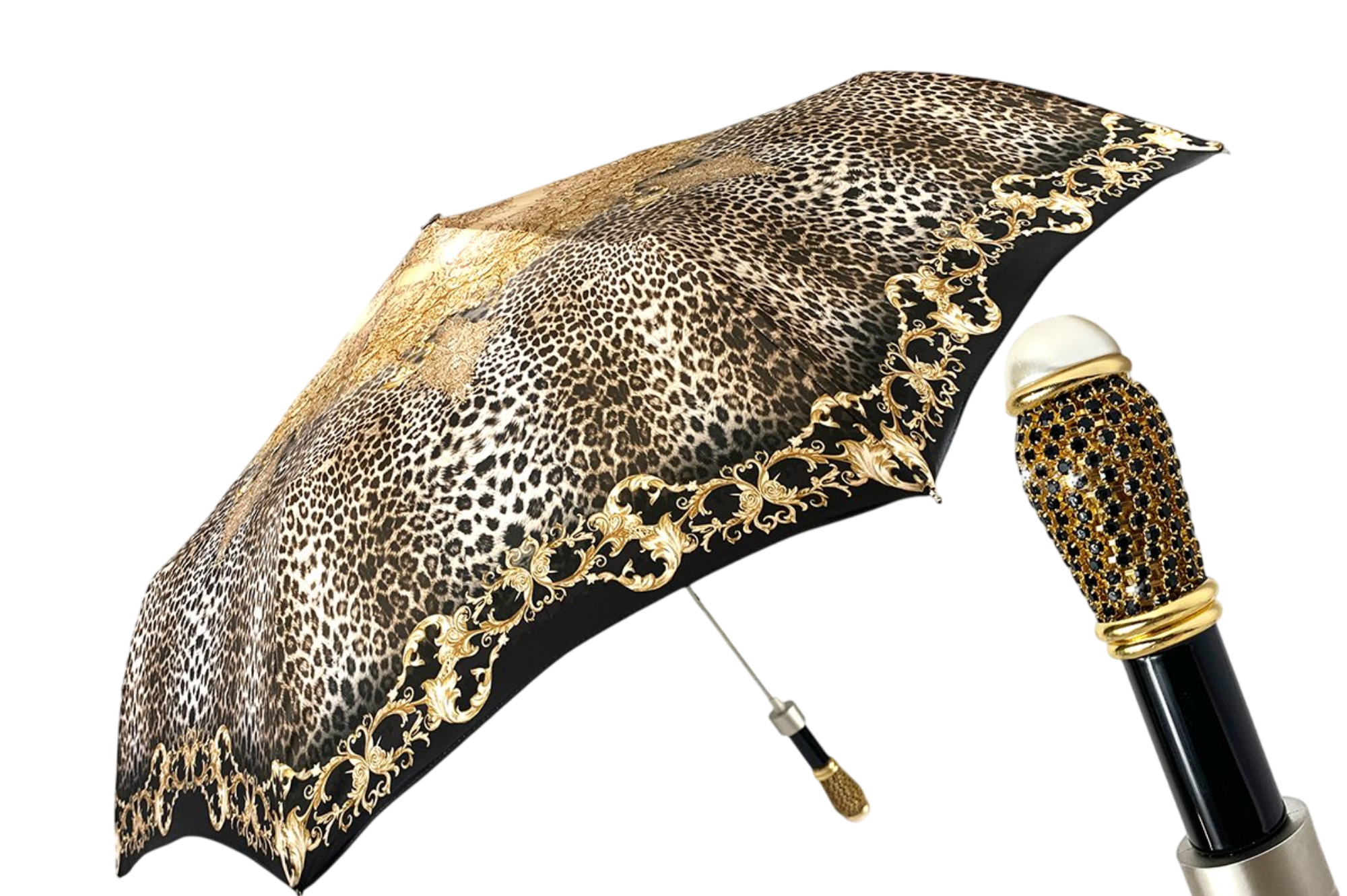 Luxury Leopard Umbrella – Handmade Italian Folding Rain Umbrella With UV Protection