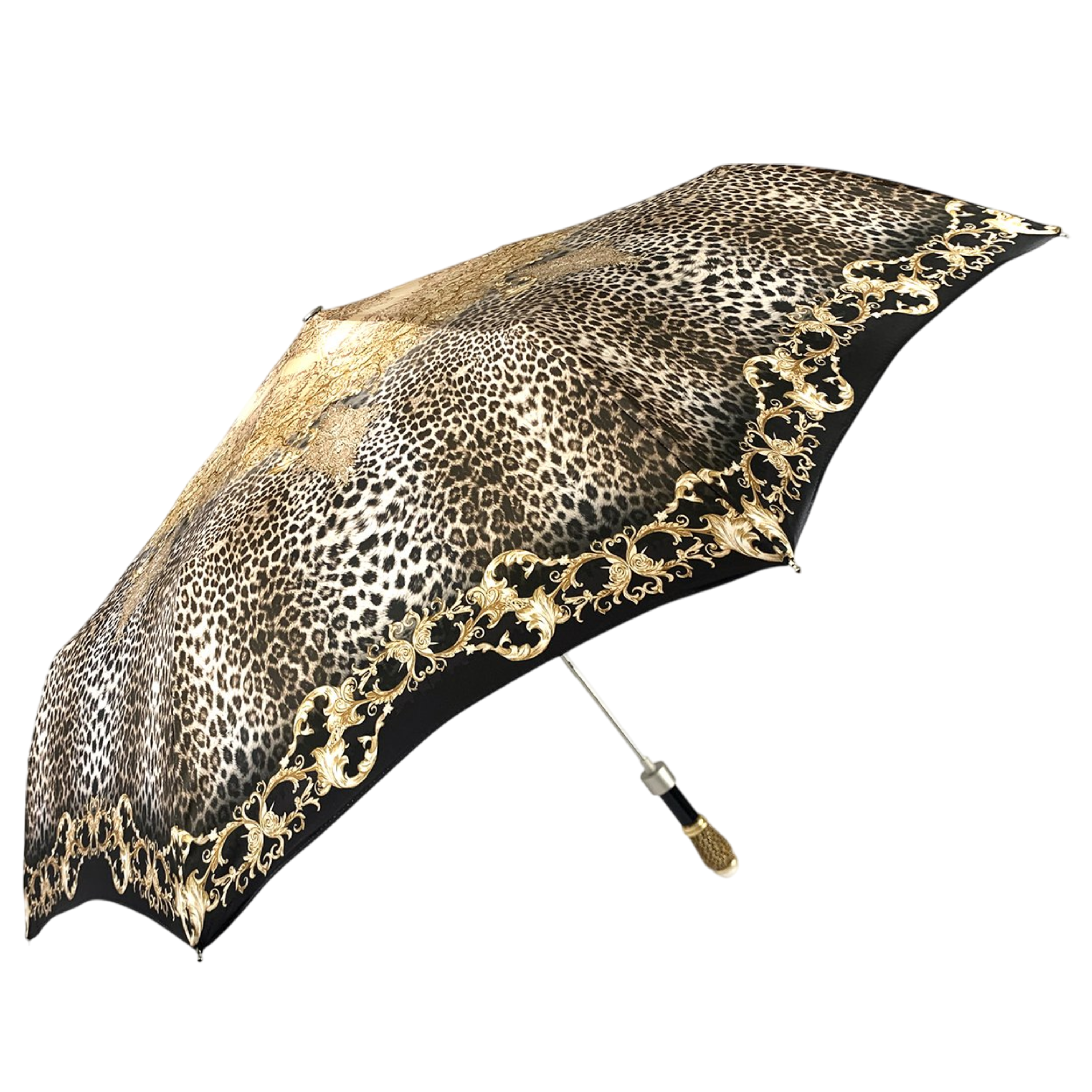 Luxury Leopard Umbrella – Handmade Italian Folding Rain Umbrella With UV Protection