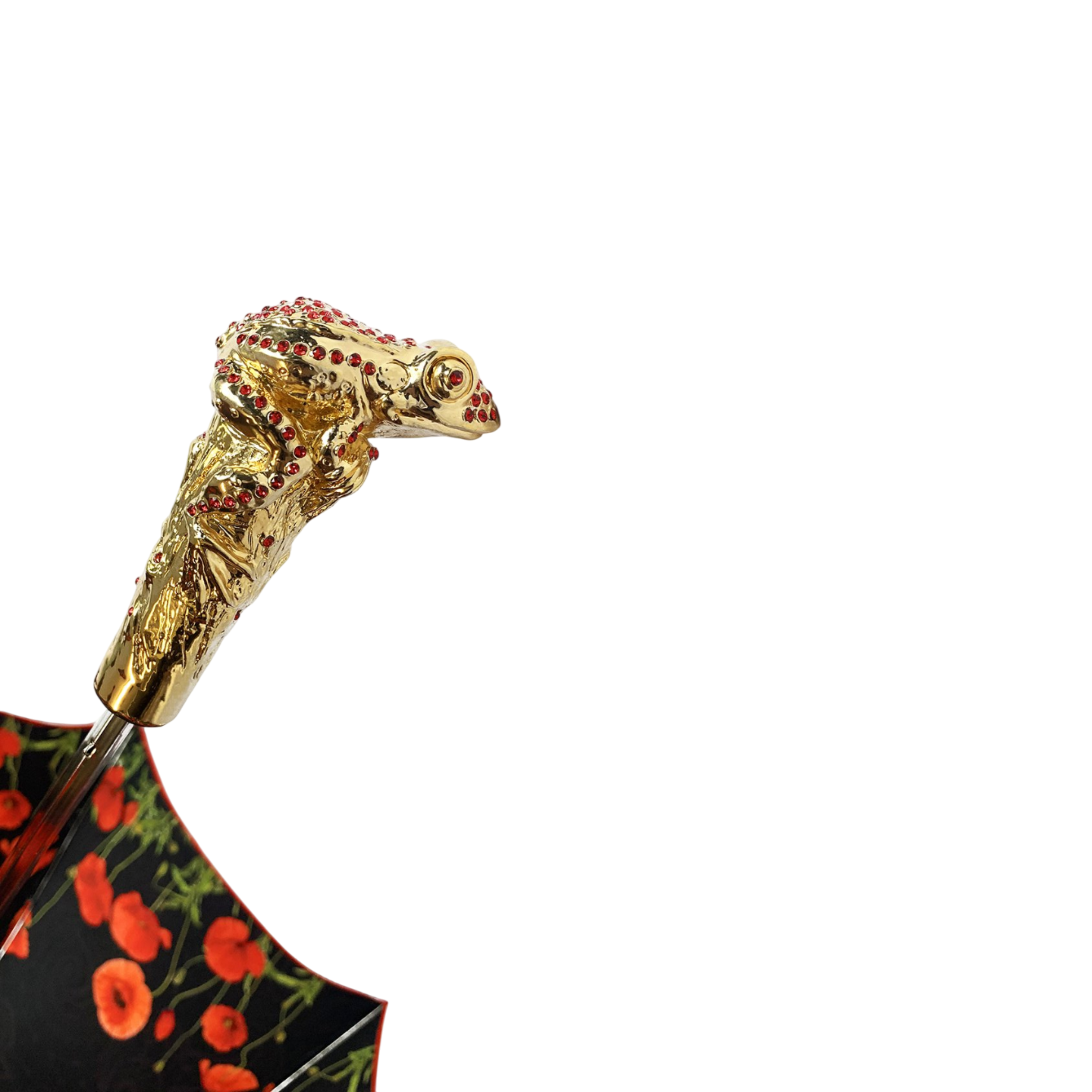 Luxury Umbrella - Red Poppy Design with 24K Gold Handle | Handmade Italian Double Canopy