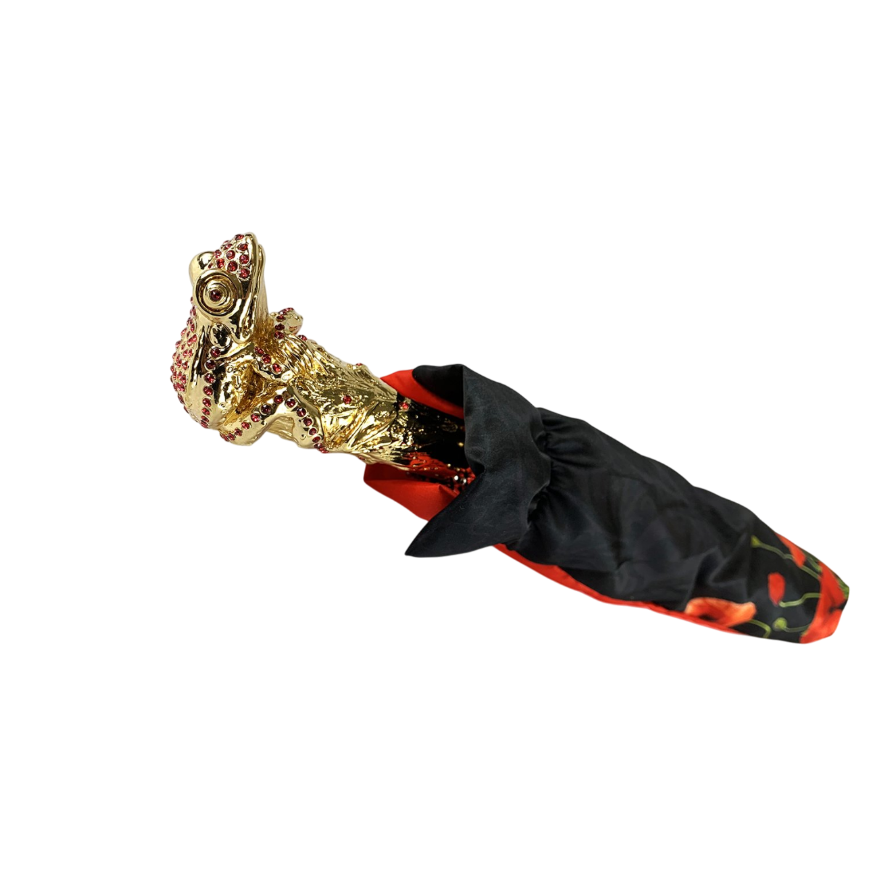 Luxury Umbrella - Red Poppy Design with 24K Gold Handle | Handmade Italian Double Canopy
