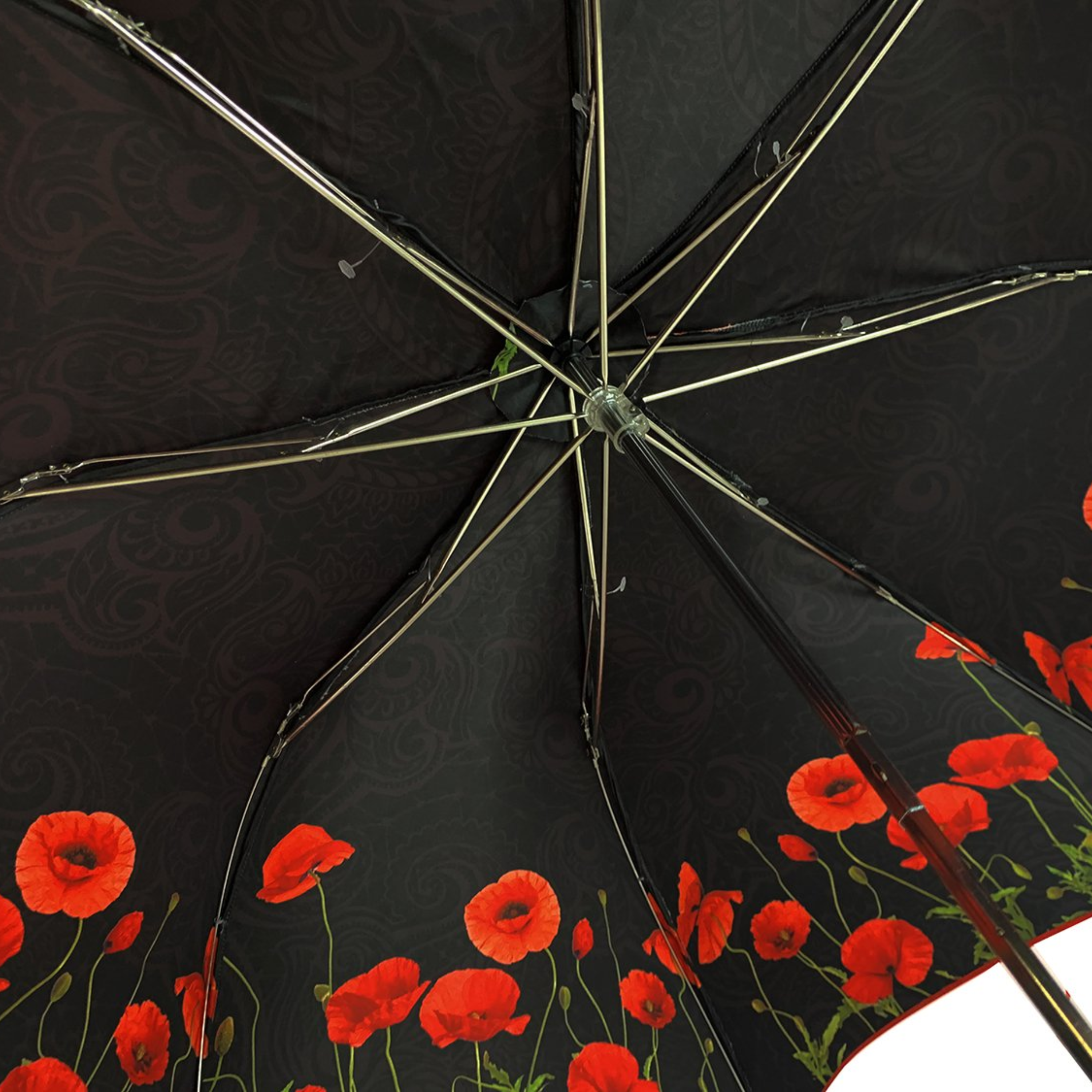 Luxury Umbrella - Red Poppy Design with 24K Gold Handle | Handmade Italian Double Canopy