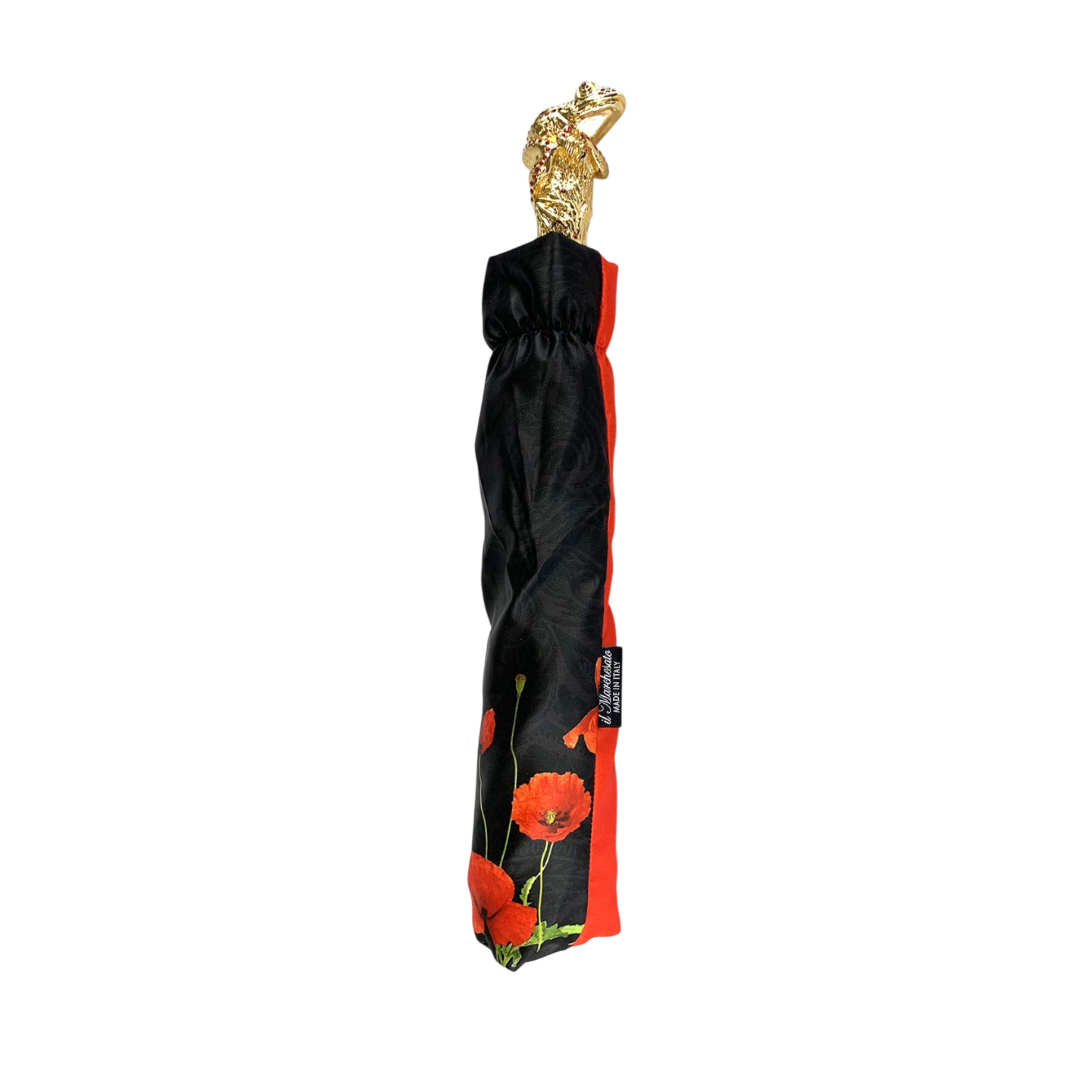 Luxury Umbrella - Red Poppy Design with 24K Gold Handle | Handmade Italian Double Canopy