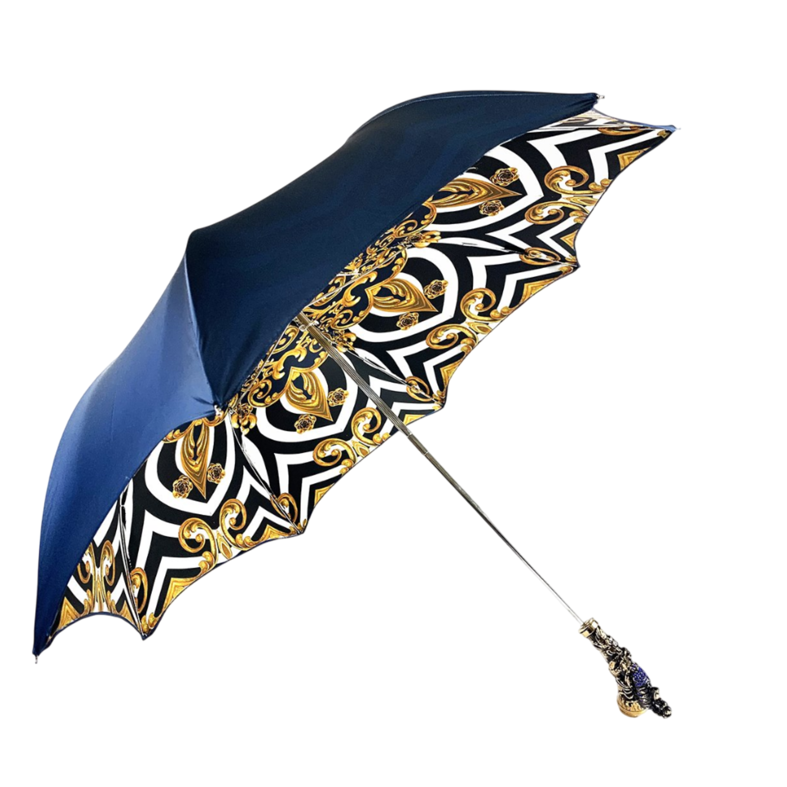 Luxury Women's Umbrella – Handmade Italian Double Canopy with Gold Plated Handle