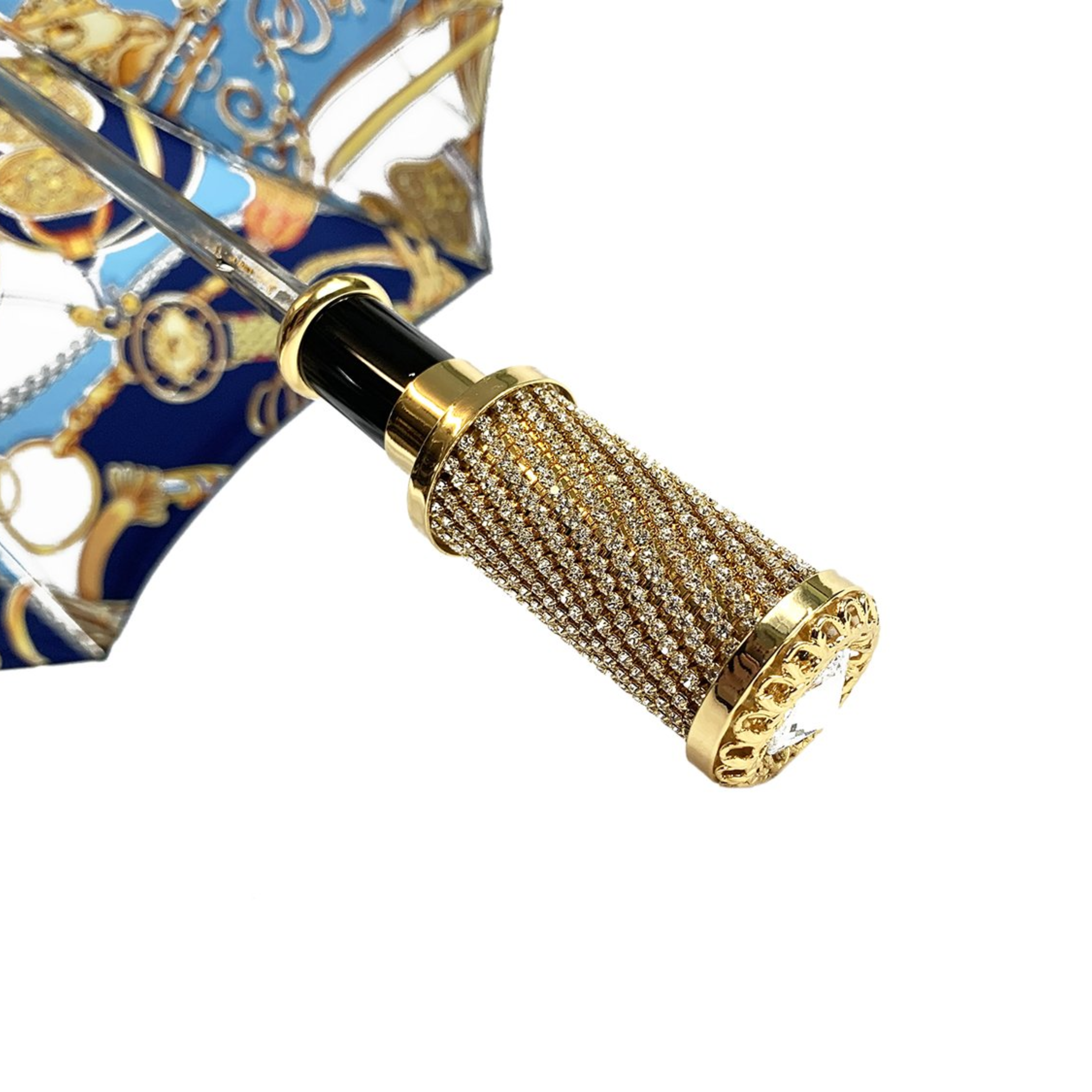 Luxury Women's Umbrella – Blue Canopy Folding Umbrella with 24K Gold Handle