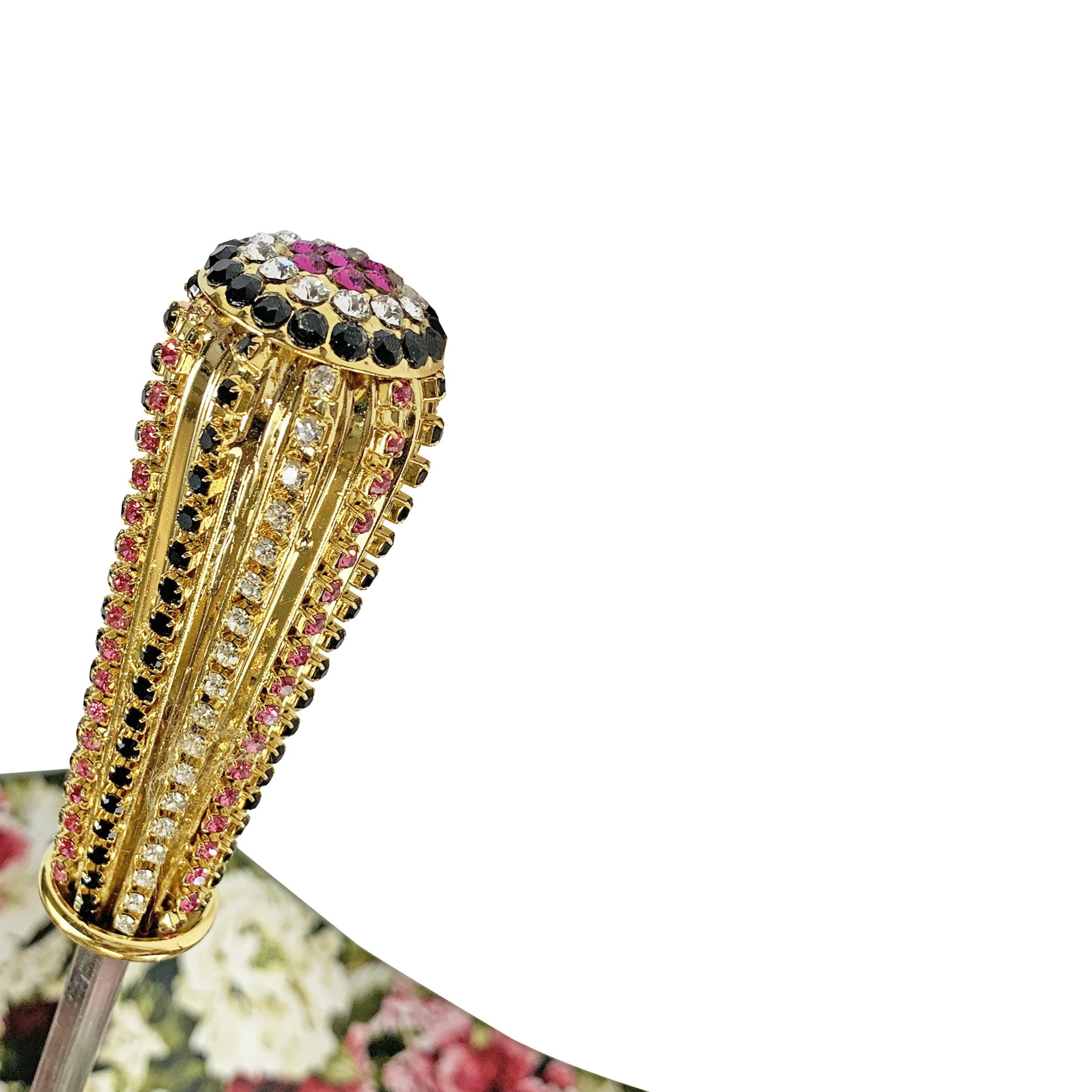 Luxury Floral Umbrella – Olive Green Double Canopy With Gold Crystal Handle