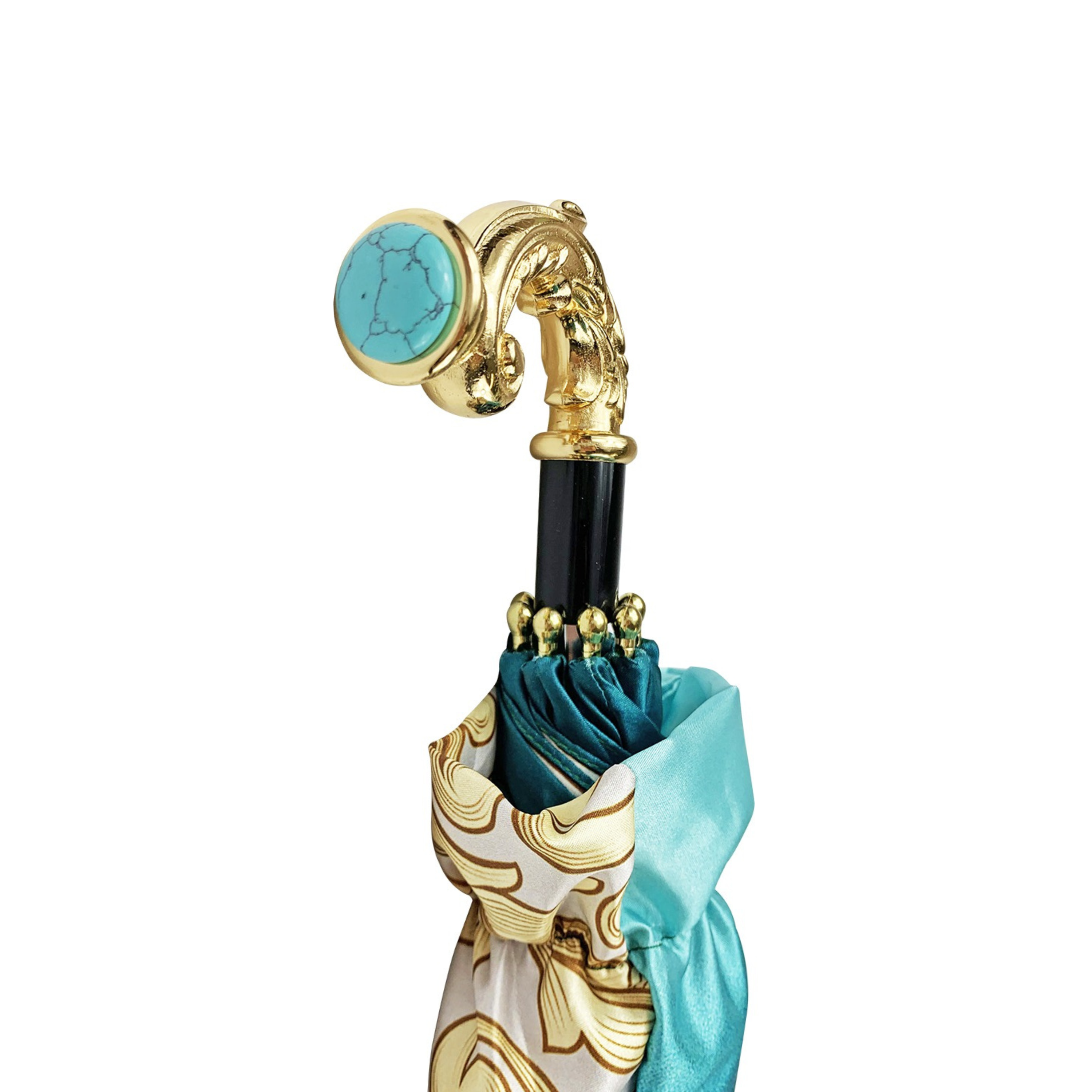 Turquoise Gradient Umbrella – Double Canopy, Handmade Italian Luxury Folding Umbrella