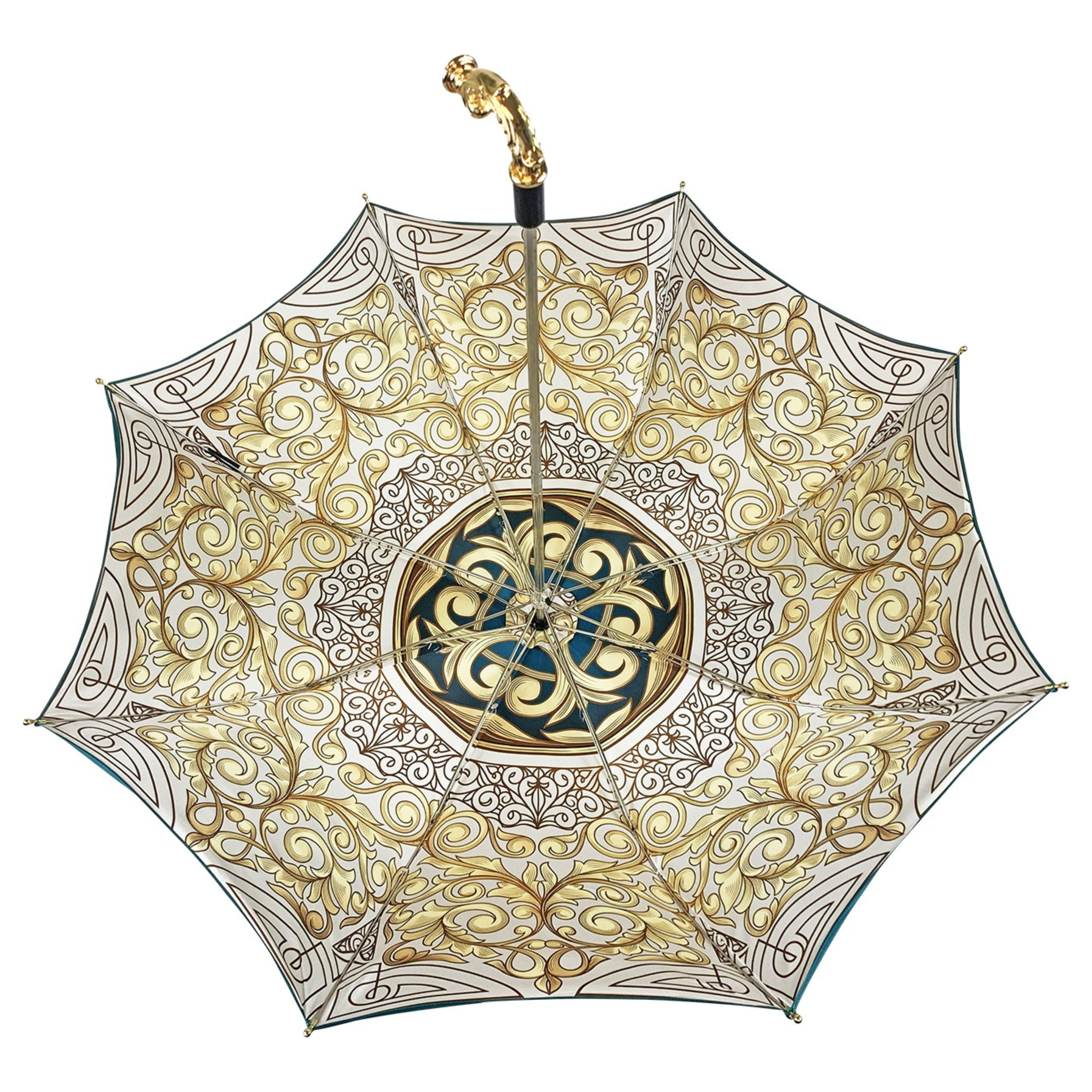 Turquoise Gradient Umbrella – Double Canopy, Handmade Italian Luxury Folding Umbrella