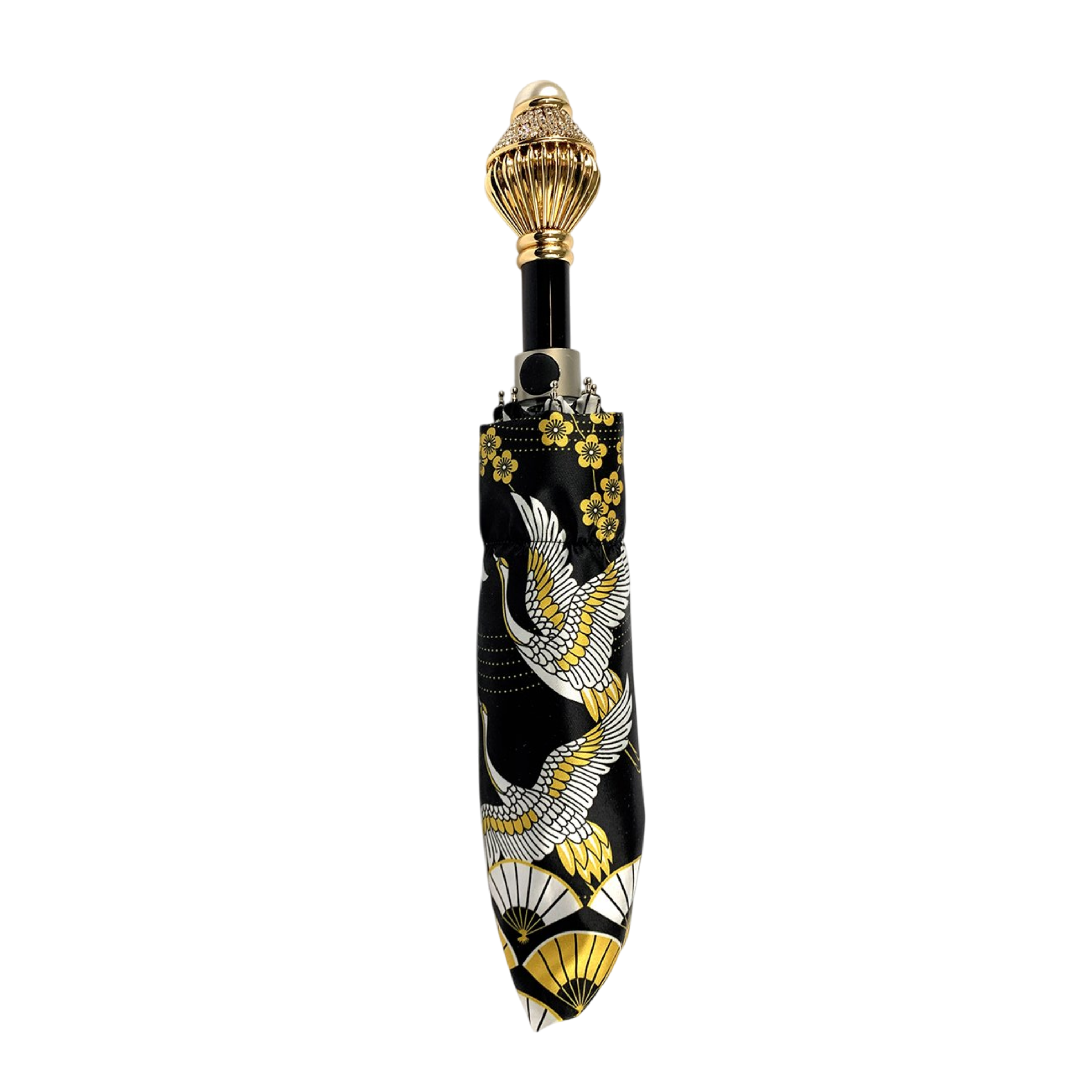 Luxurious Folding Umbrella - Handmade Italian Heron Art With 24K Gold Handle & UV Protection