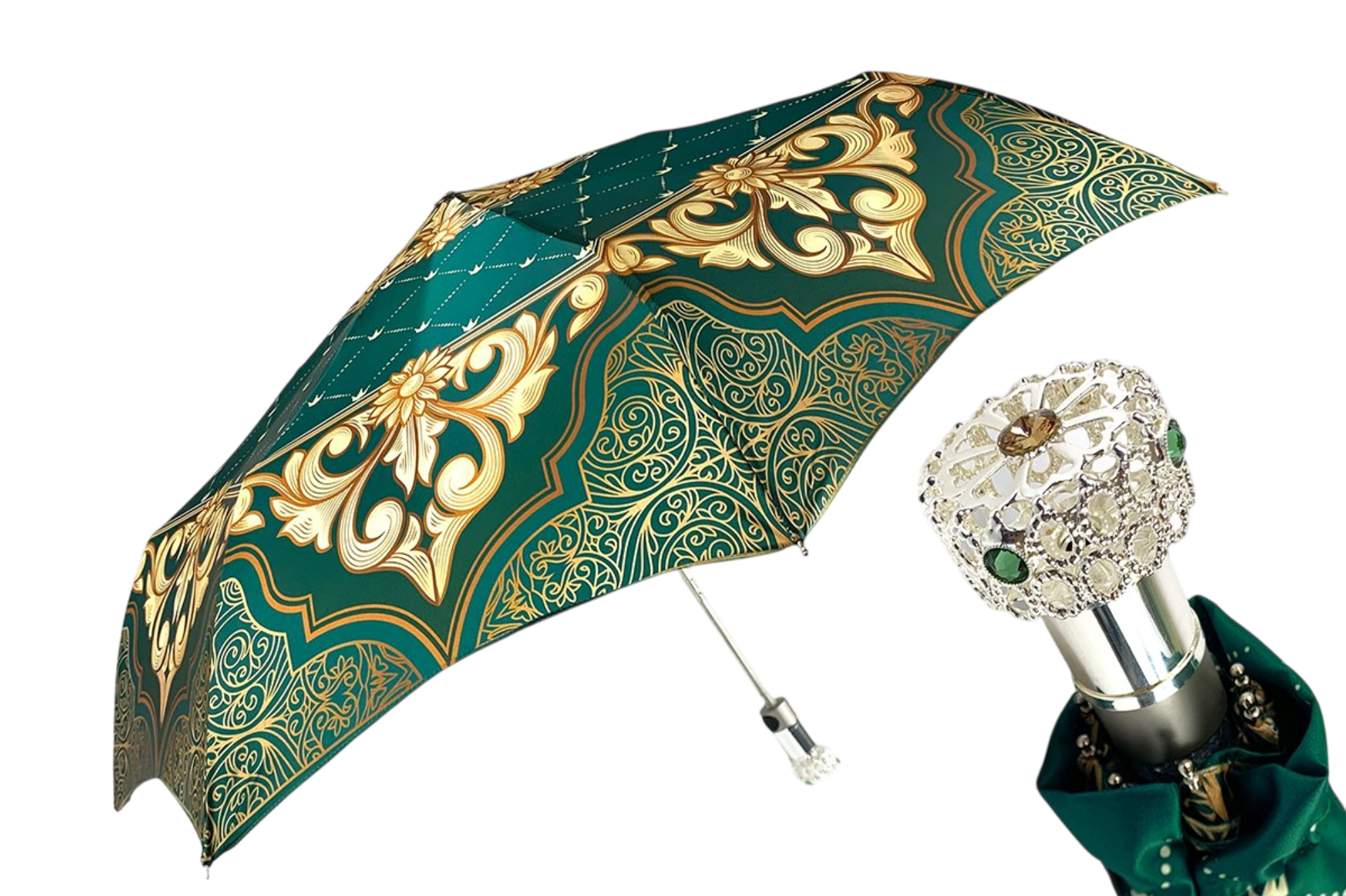 Folding Umbrella Women | Swarovski Embellished Italian Handmade Rain Umbrella