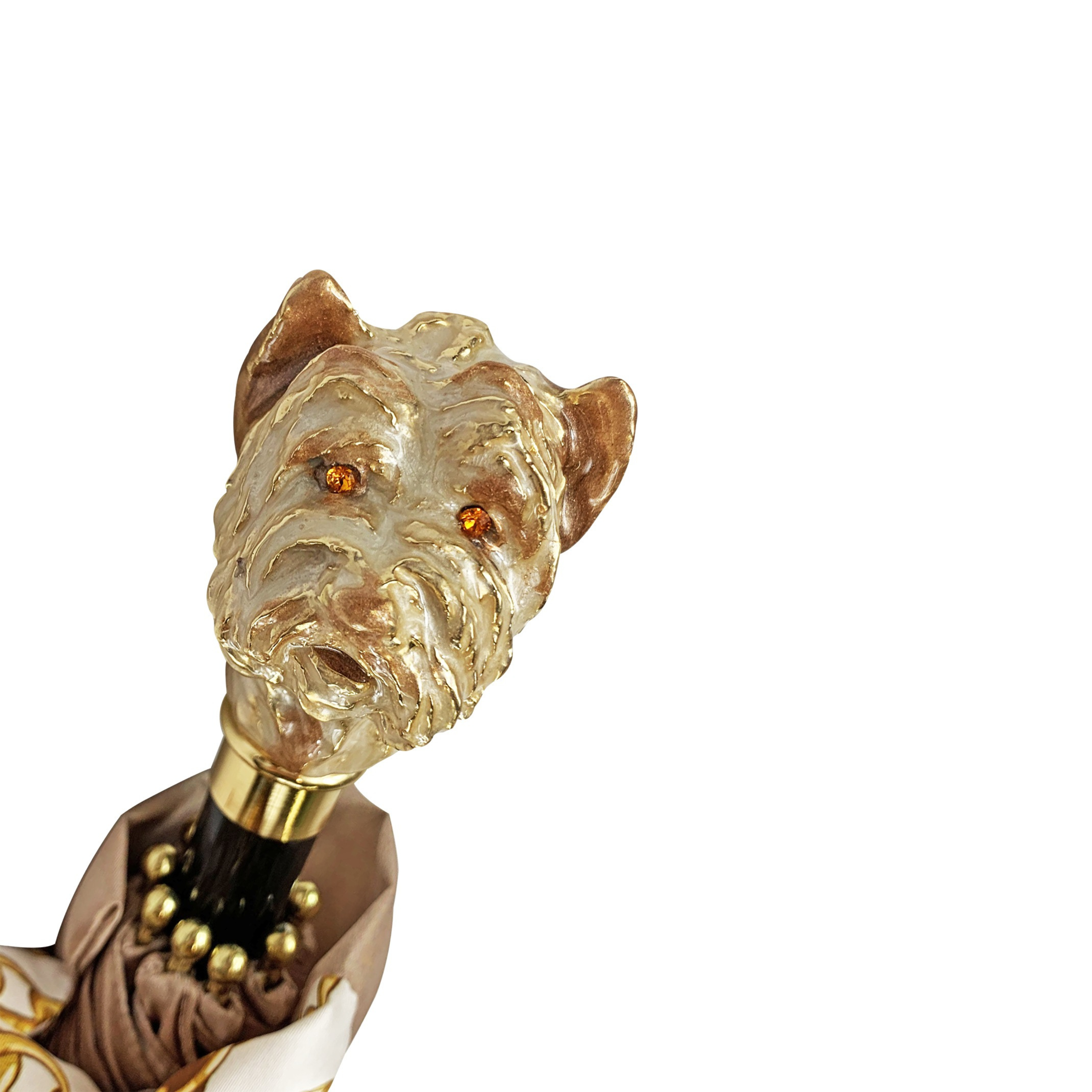 Cream Folding Umbrella – Deluxe Women’s Rain Accessory with Enamelled Dog Handle