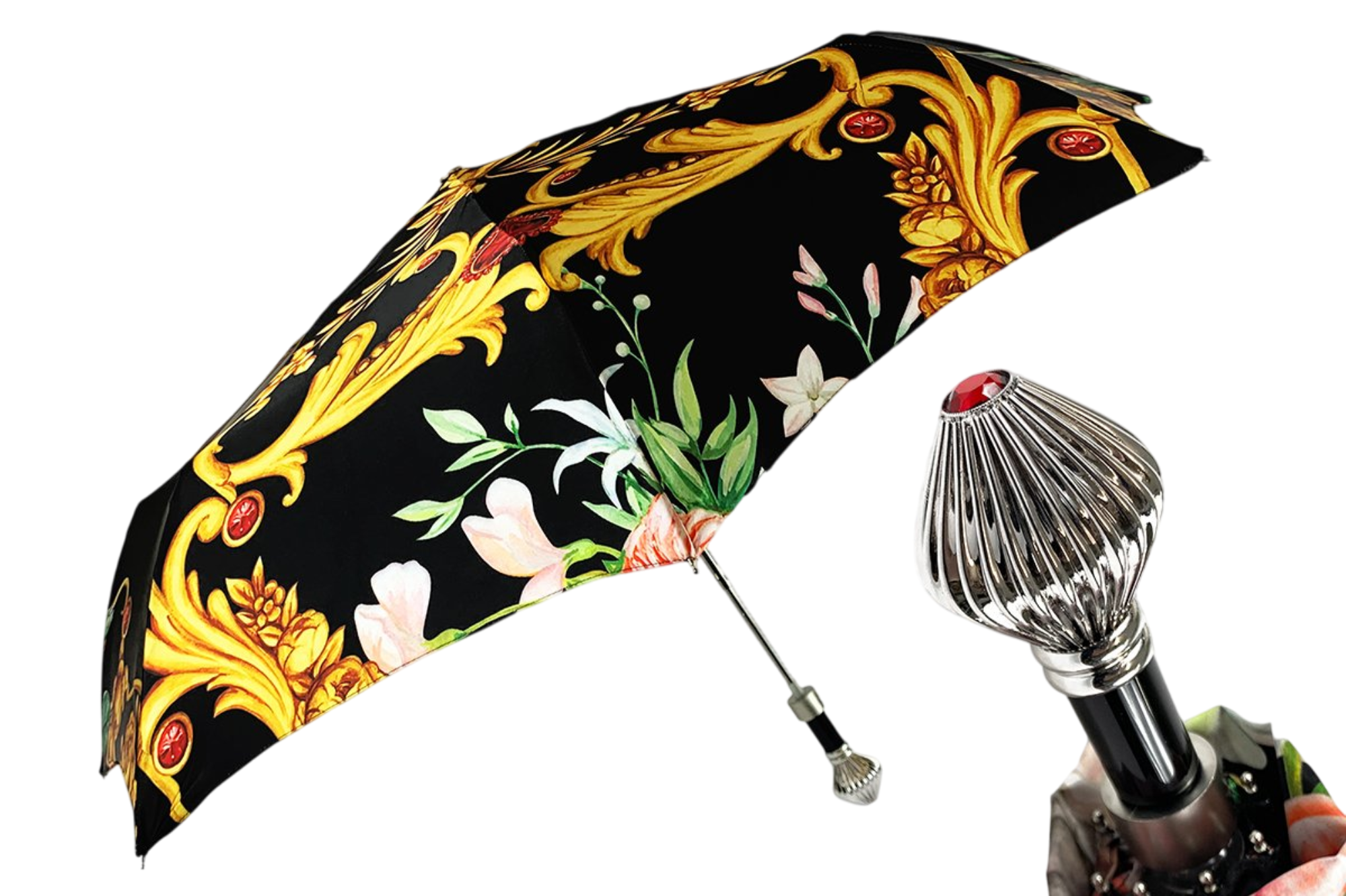 Silver-Plated Folding Umbrella – Automatic Open Compact Travel Umbrella with UV Protection