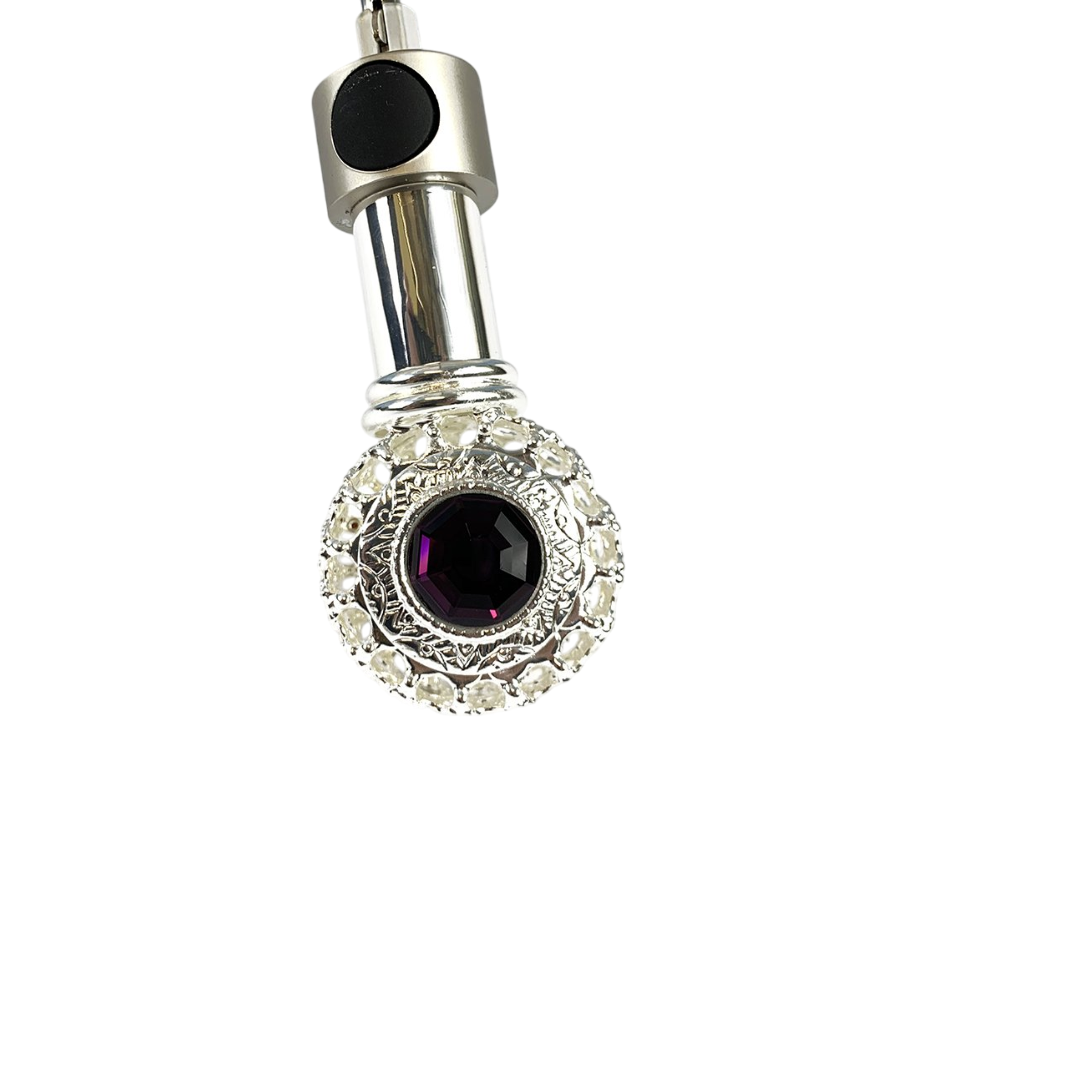 Silver-Plated Folding Umbrella – Italian Handmade Compact Rain Umbrella with Amethyst Handle