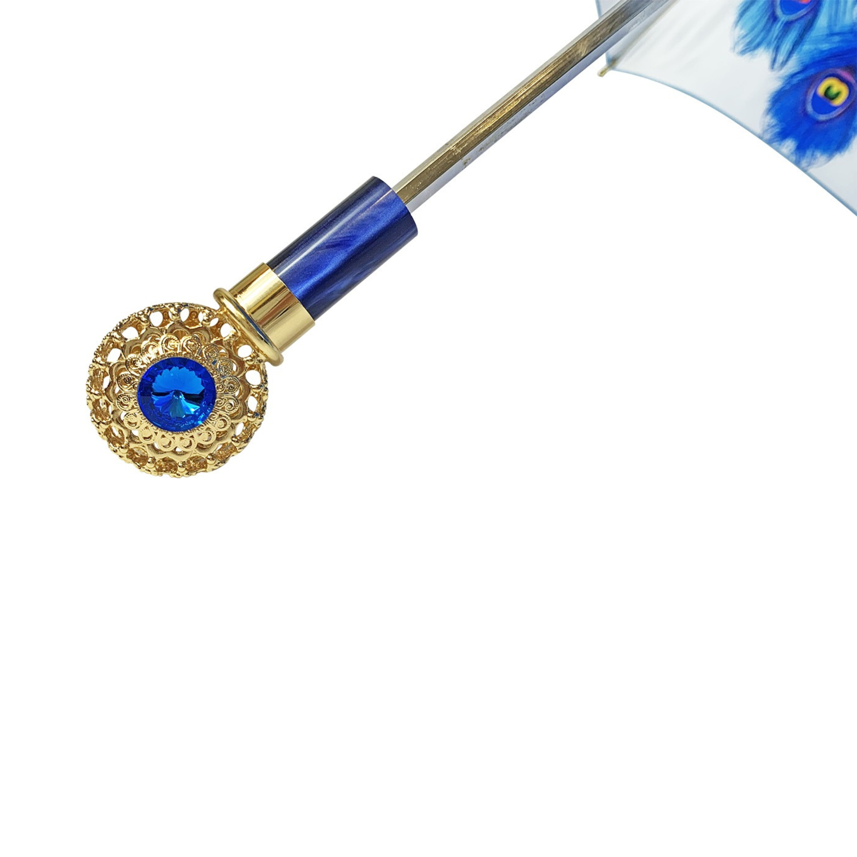 Folding Umbrella Women – Luxury Peacock Design with Sapphire Crystal Handle