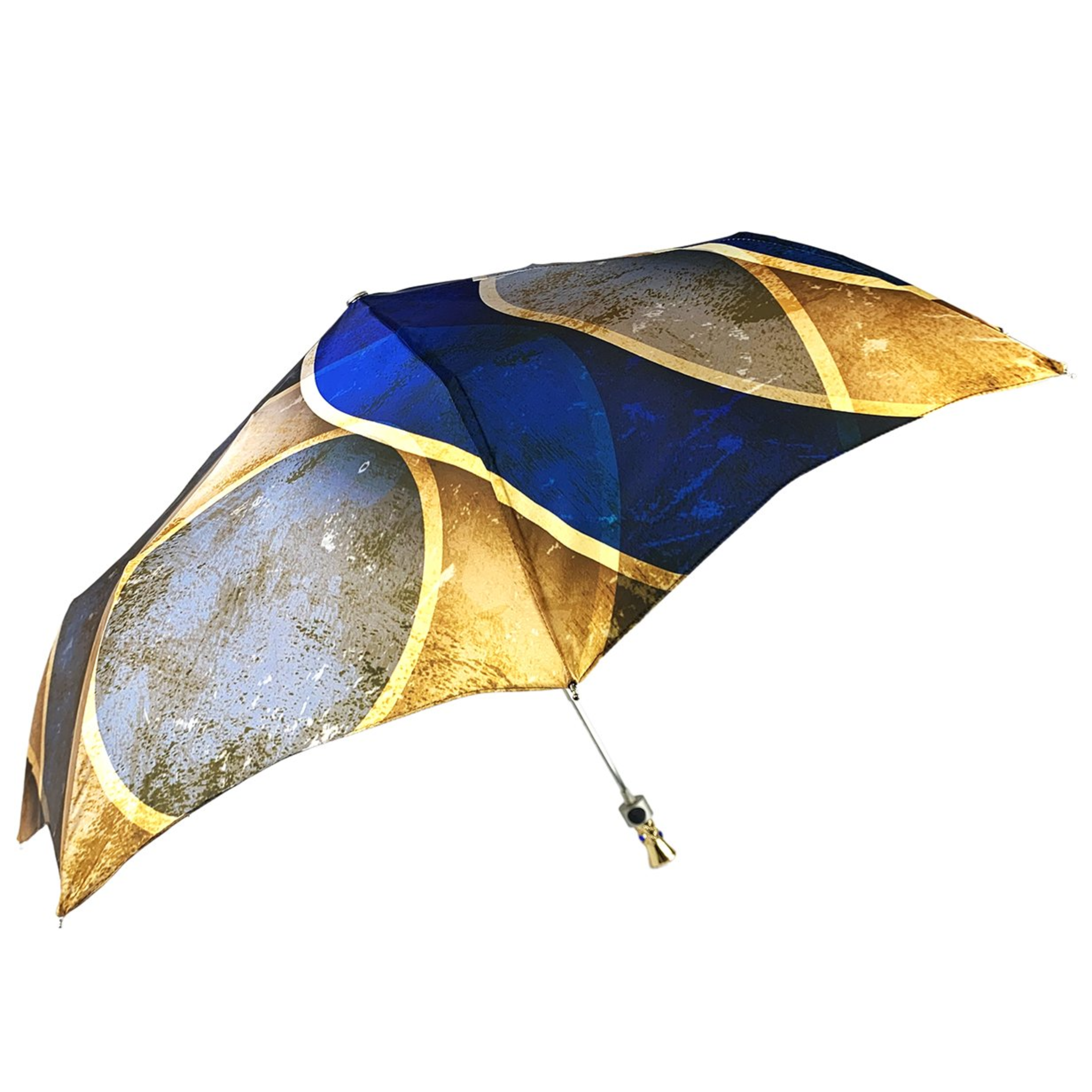 Luxury Folding Umbrella – Automatic Open, 24K Gold Handle with Blue Crystal Accent