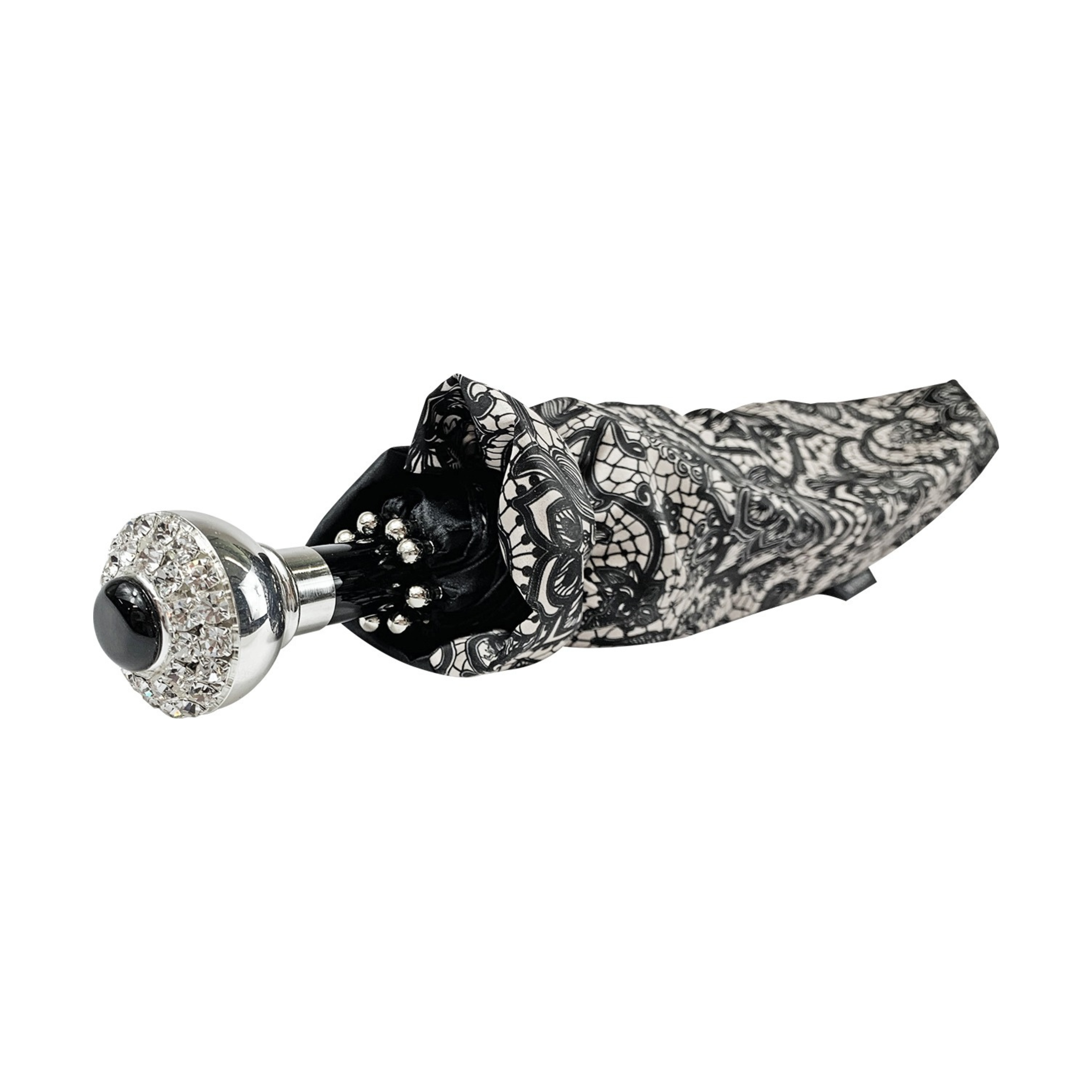 Folding Double Canopy Umbrella – Italian Handmade Lace Pattern With Silver-Plated Handle