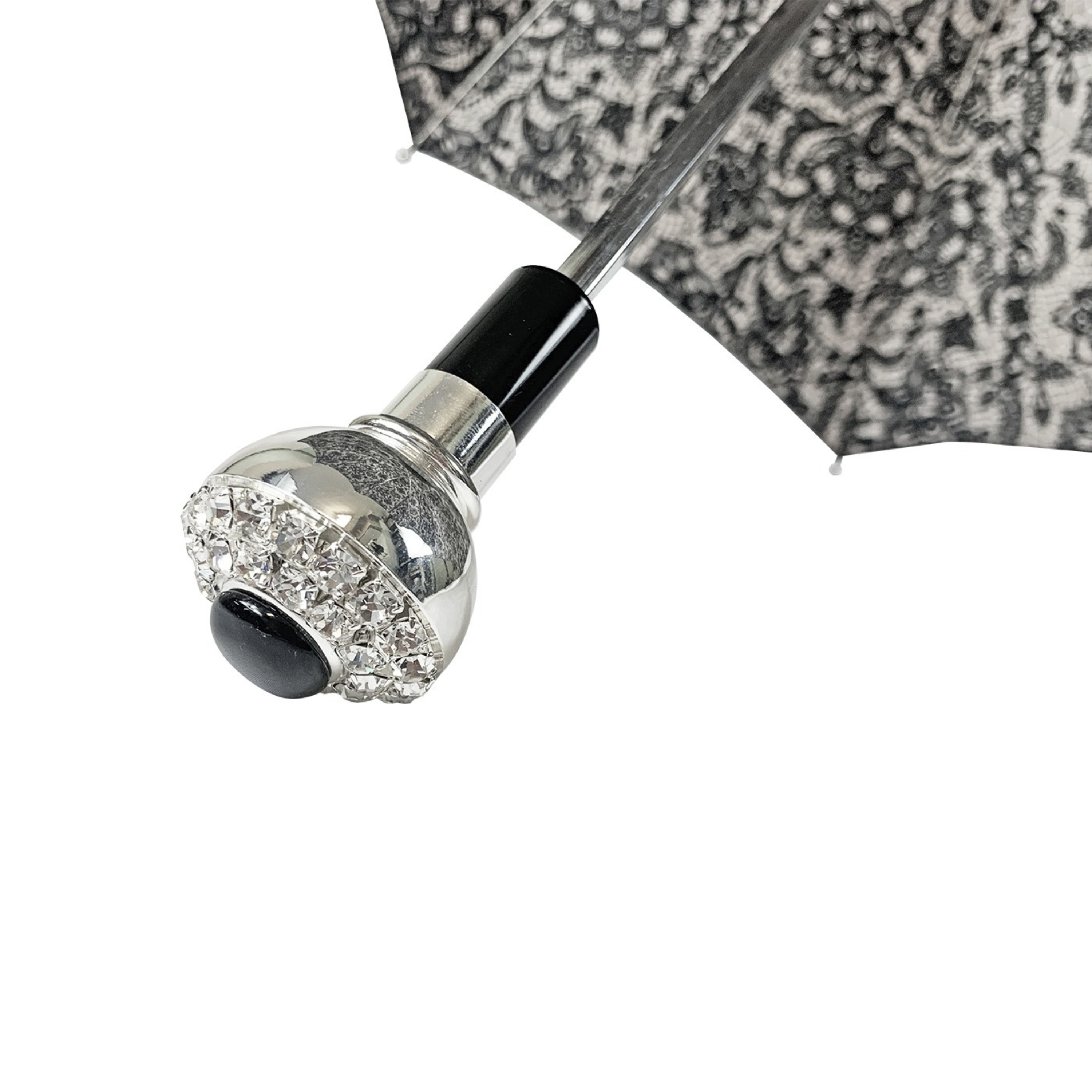 Folding Double Canopy Umbrella – Italian Handmade Lace Pattern With Silver-Plated Handle