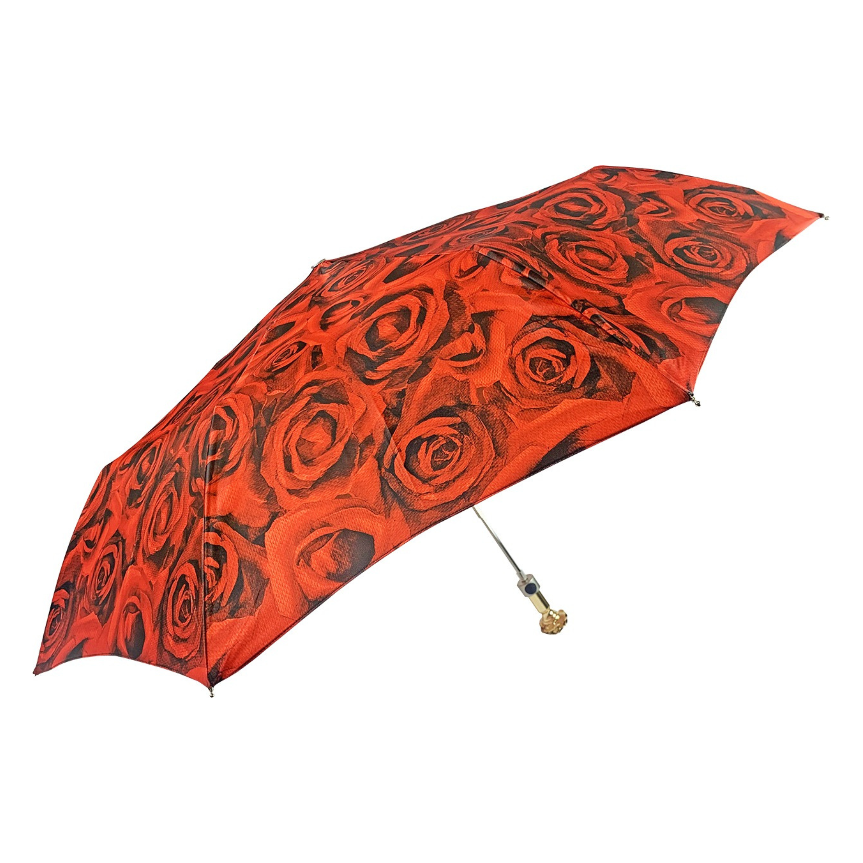 Romantic Folding Umbrella – Italian Handmade Gold-Plated Handle | Lightweight Rain Shield