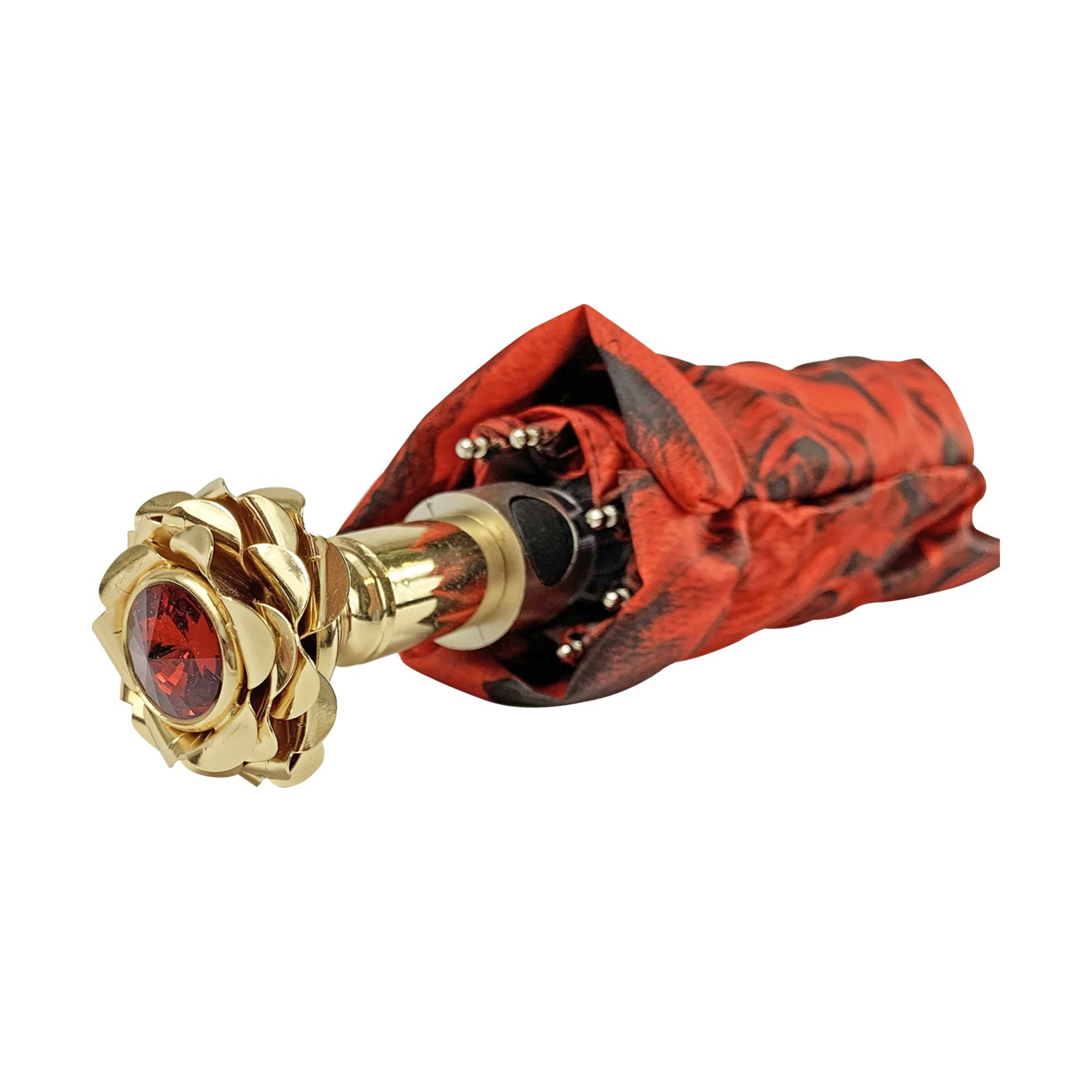 Romantic Folding Umbrella – Italian Handmade Gold-Plated Handle | Lightweight Rain Shield