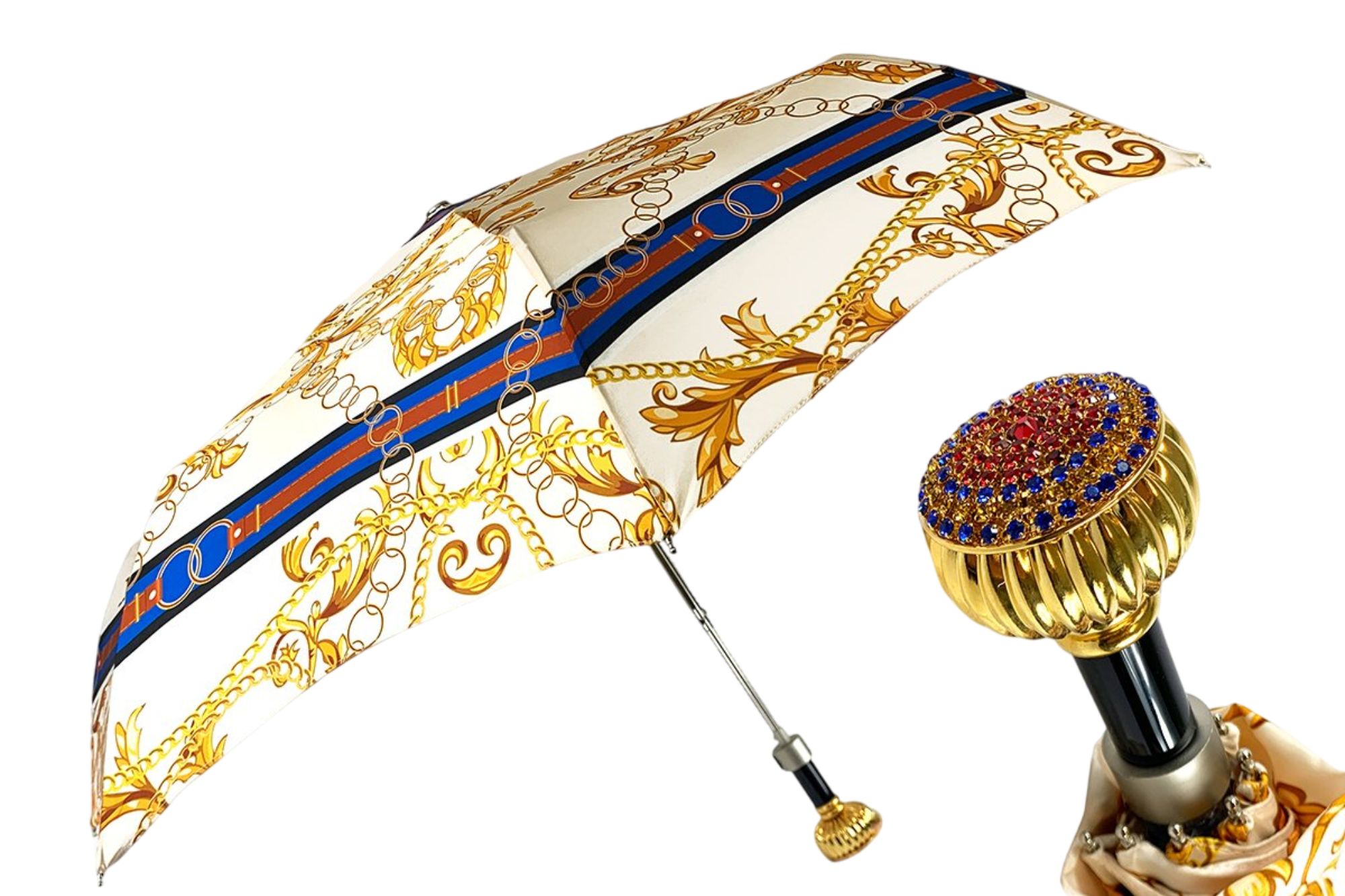 Women's Folding Umbrella – Chains Print, Automatic Open, UV Protection Rainproof