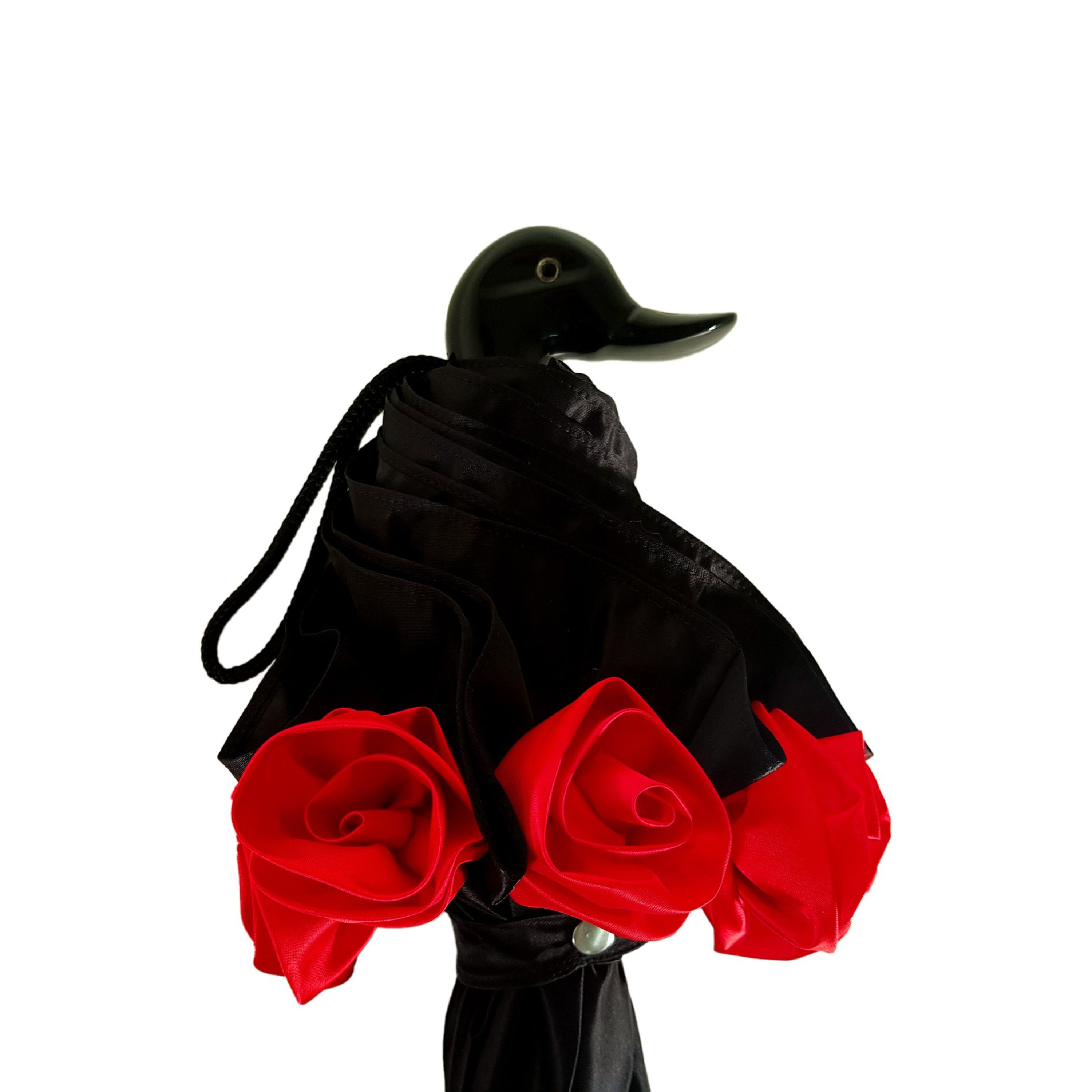 Frilly Folding Umbrella – Black Automatic Open Umbrella with Ruffles & UV Protection