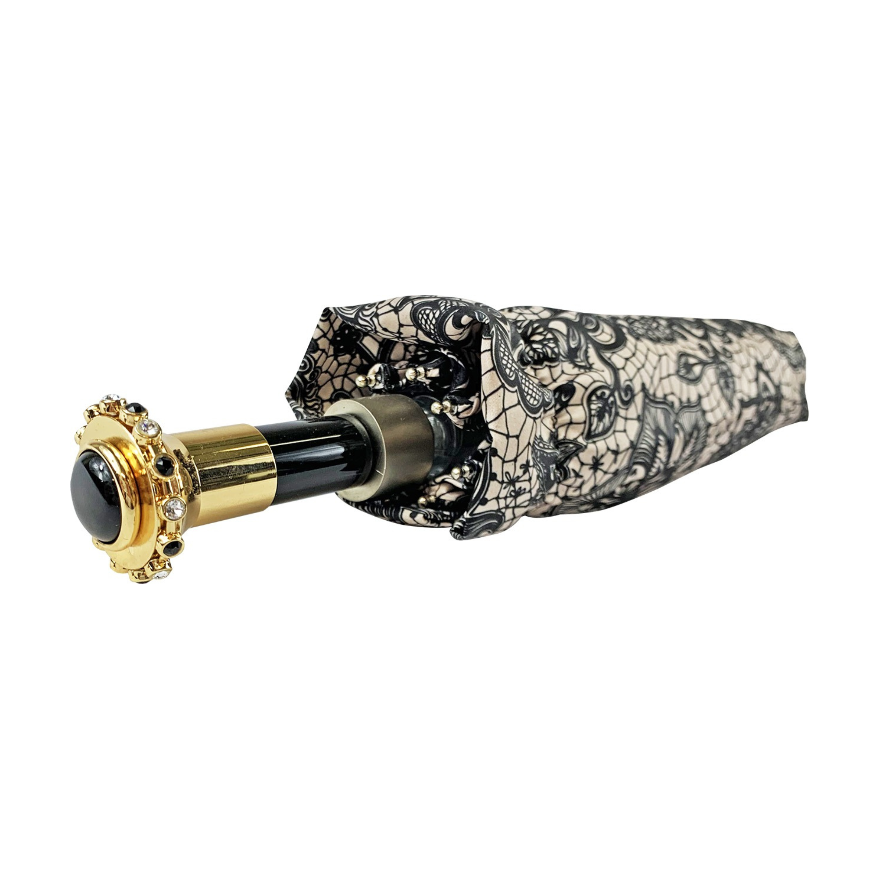 Lace-Effect Folding Umbrella - Women's Compact Travel Umbrella With Swarovski Crystal Handle