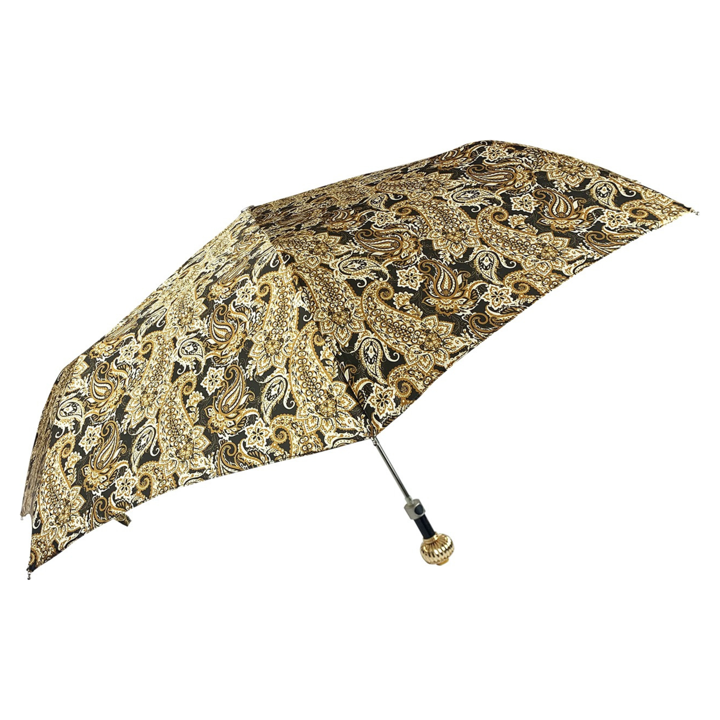 Cream Paisley Umbrella – Automatic Folding Rain Umbrella with Gold Handle
