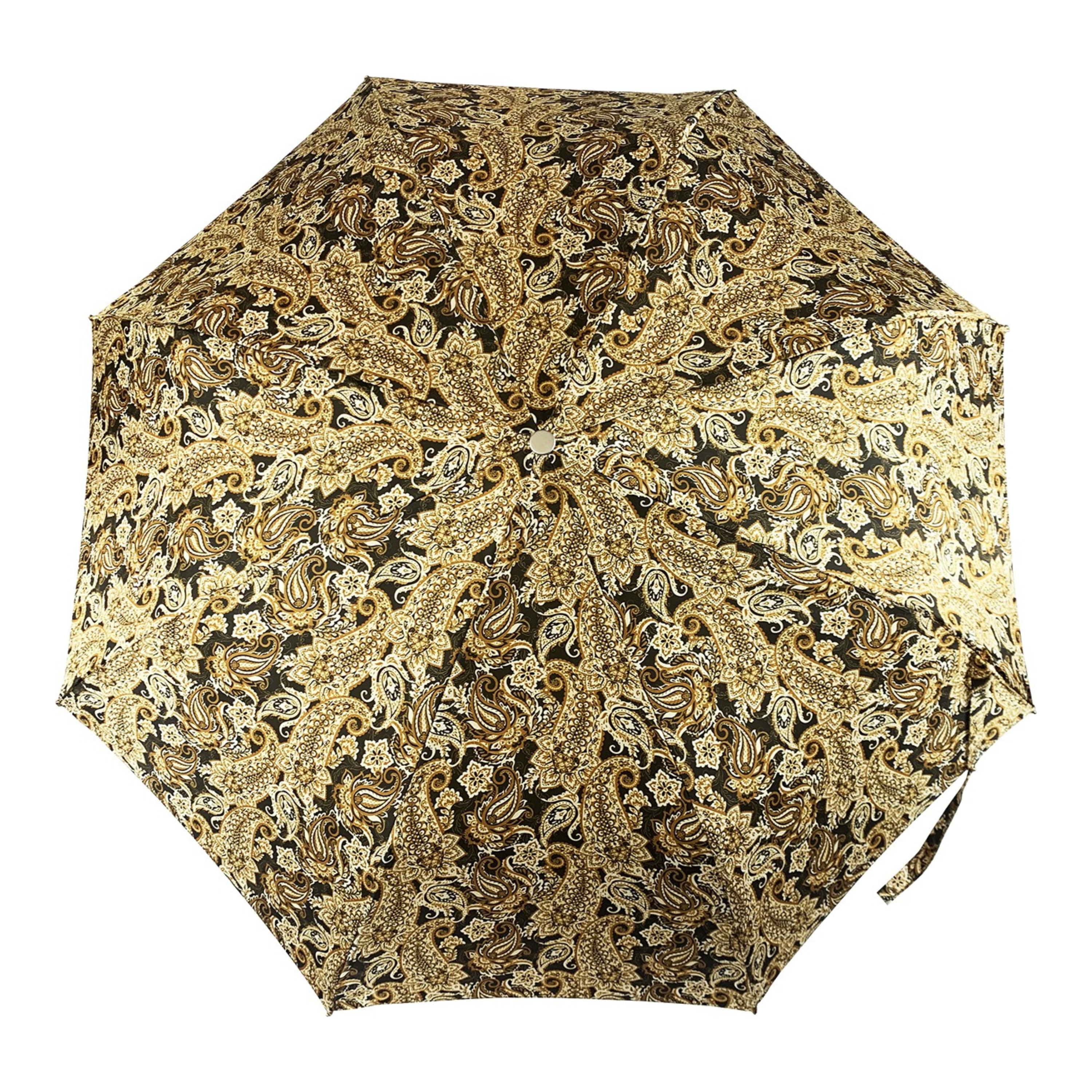 Cream Paisley Umbrella – Automatic Folding Rain Umbrella with Gold Handle