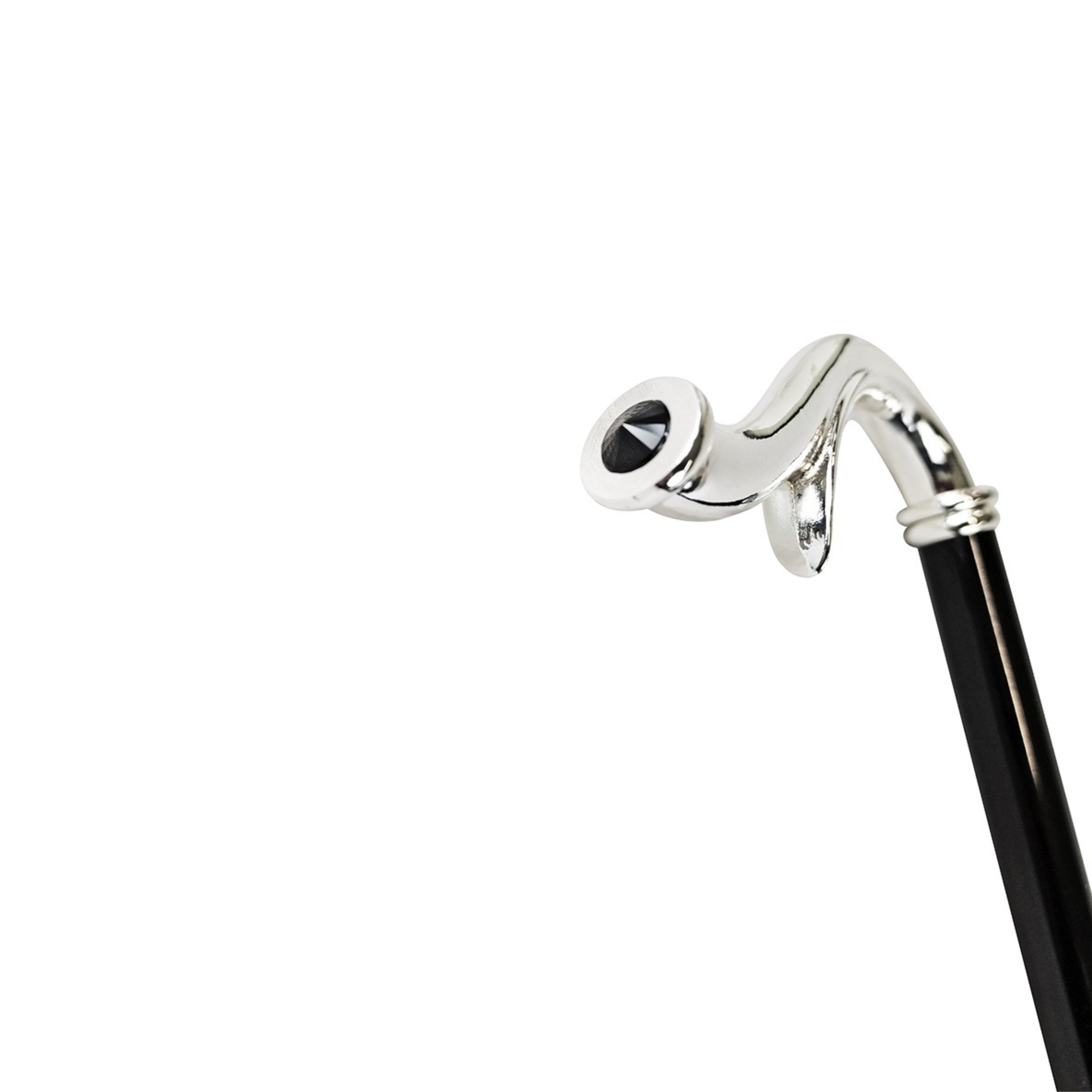 Silverplated Walking Cane – Handcrafted Italian Stick with Black Crystal Handle