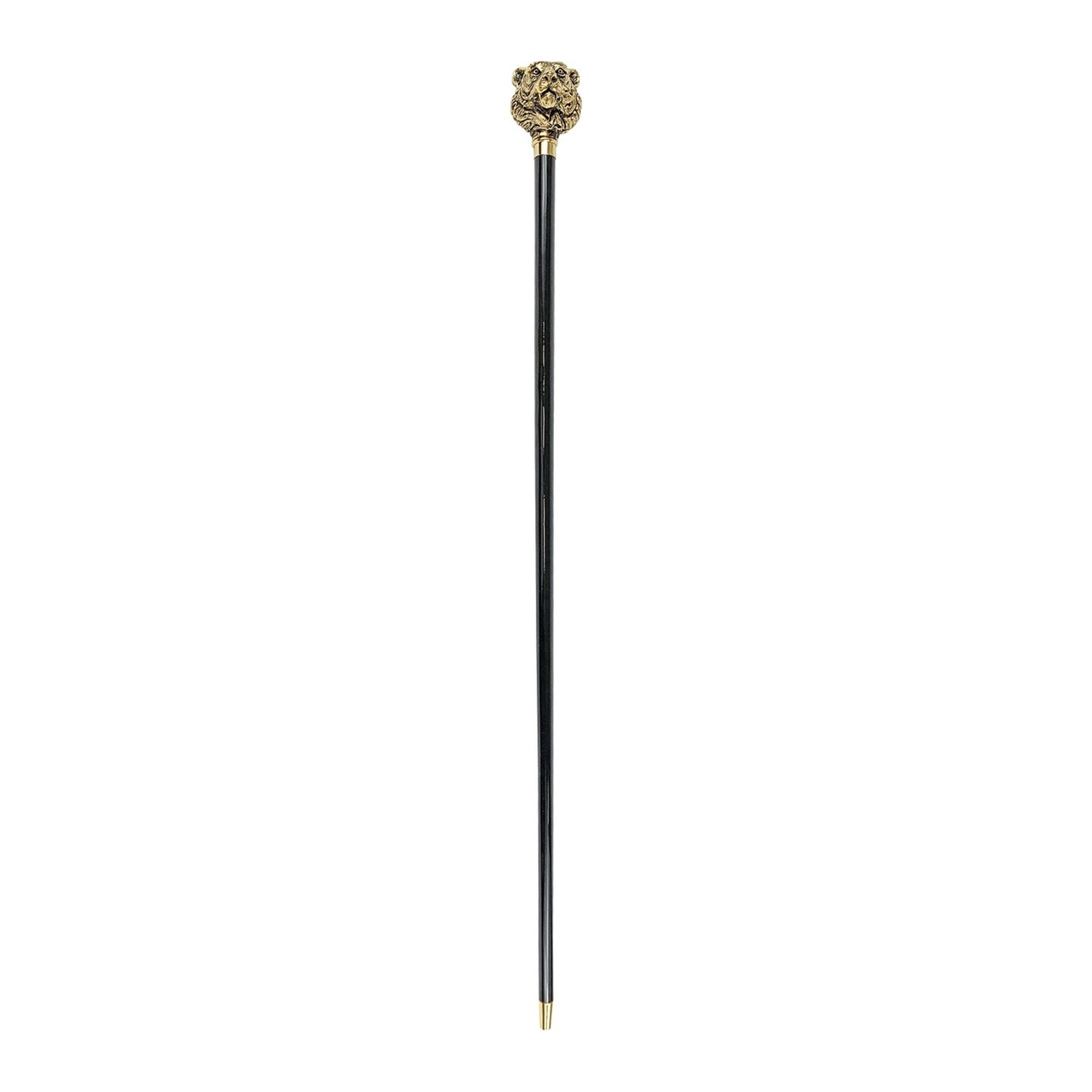 Gold Plated Walking Stick – Handcrafted Italian Tiger Design Cane with Black Beech Wood