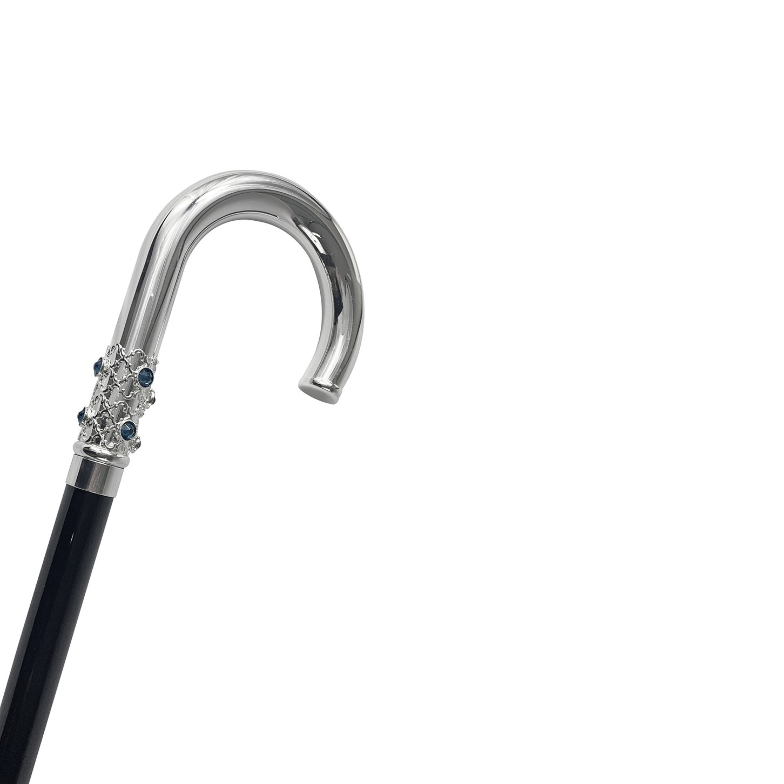 Italian Walking Stick - Handcrafted Cane with Dark Blue Crystals & Silver Plated Handle