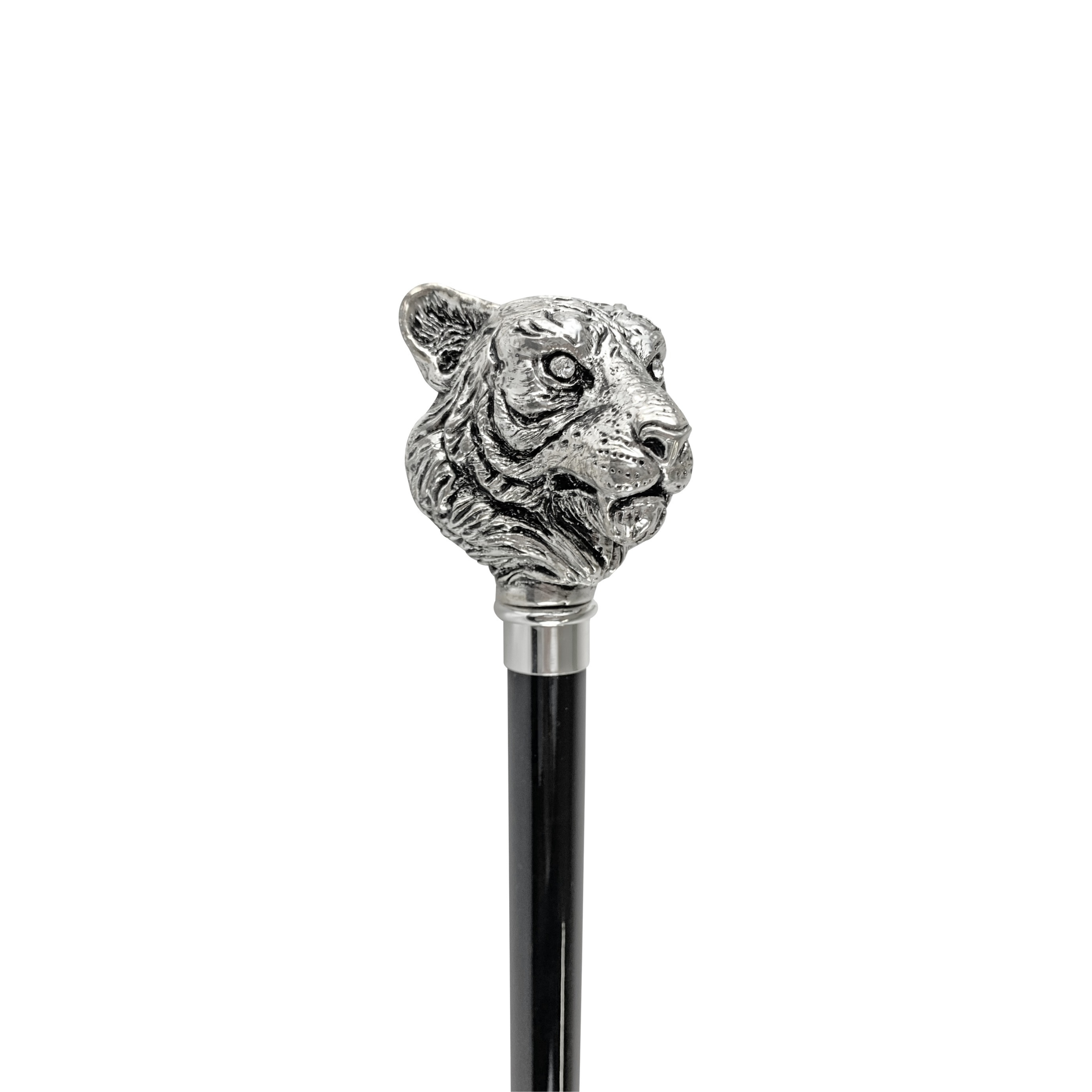 Handmade Walking Stick – Italian Artisan Cane with Silver-Plated 925 Tiger Handle