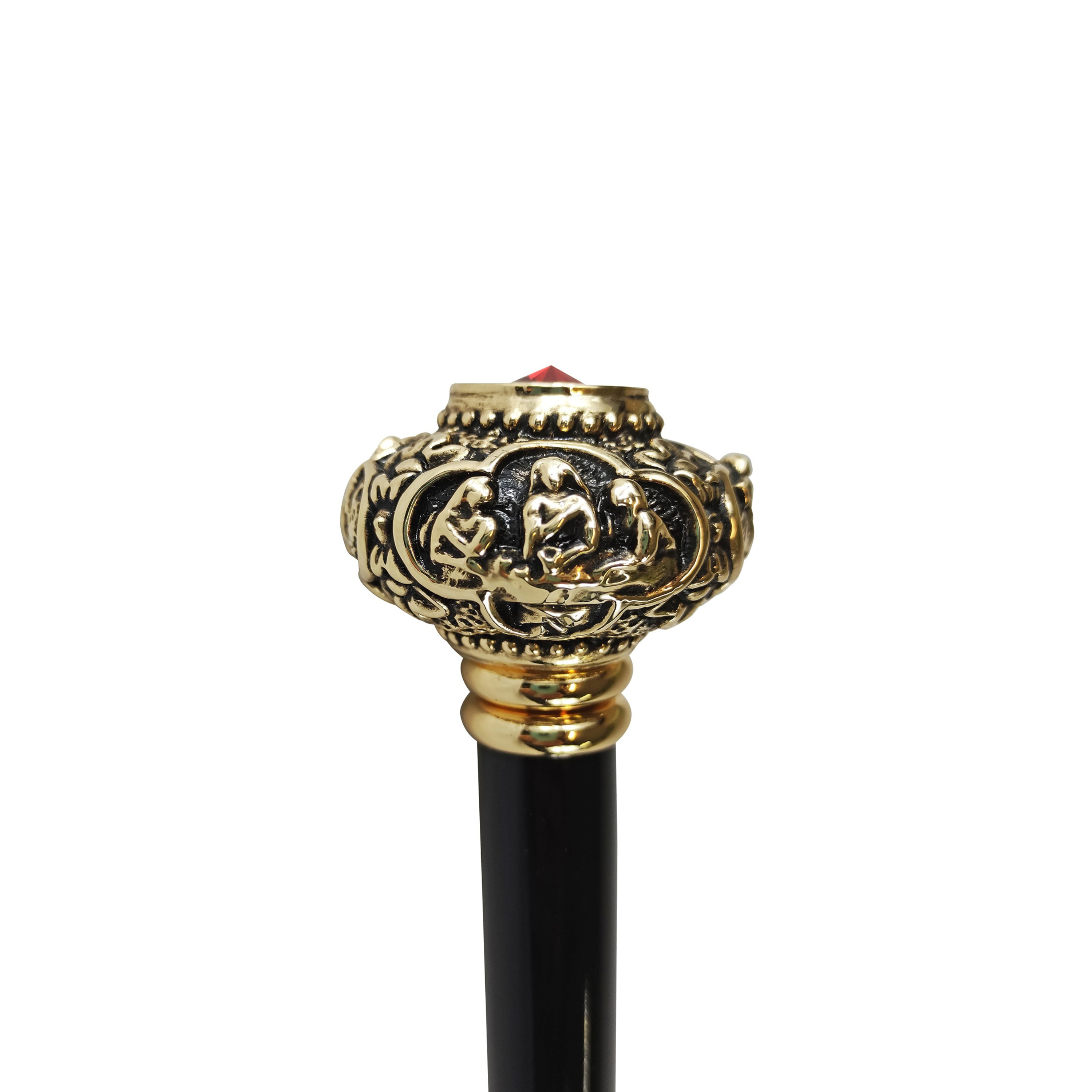 Designer Walking Stick – Handmade Italian Cane with 24K Gold Knob & Red Crystal