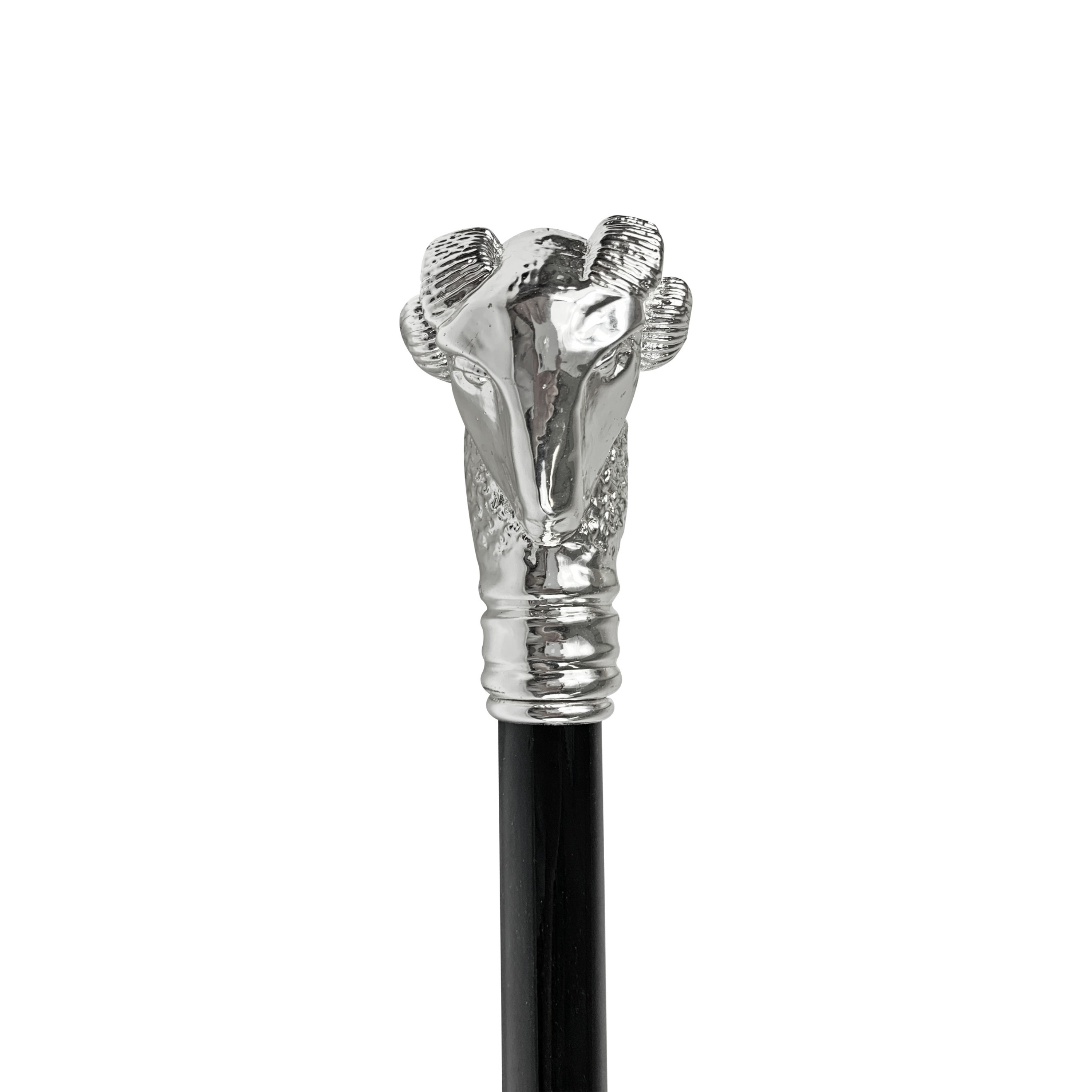 Silver Plated Walking Stick – Handcrafted Ram Handle Cane with Black Beechwood Shaft
