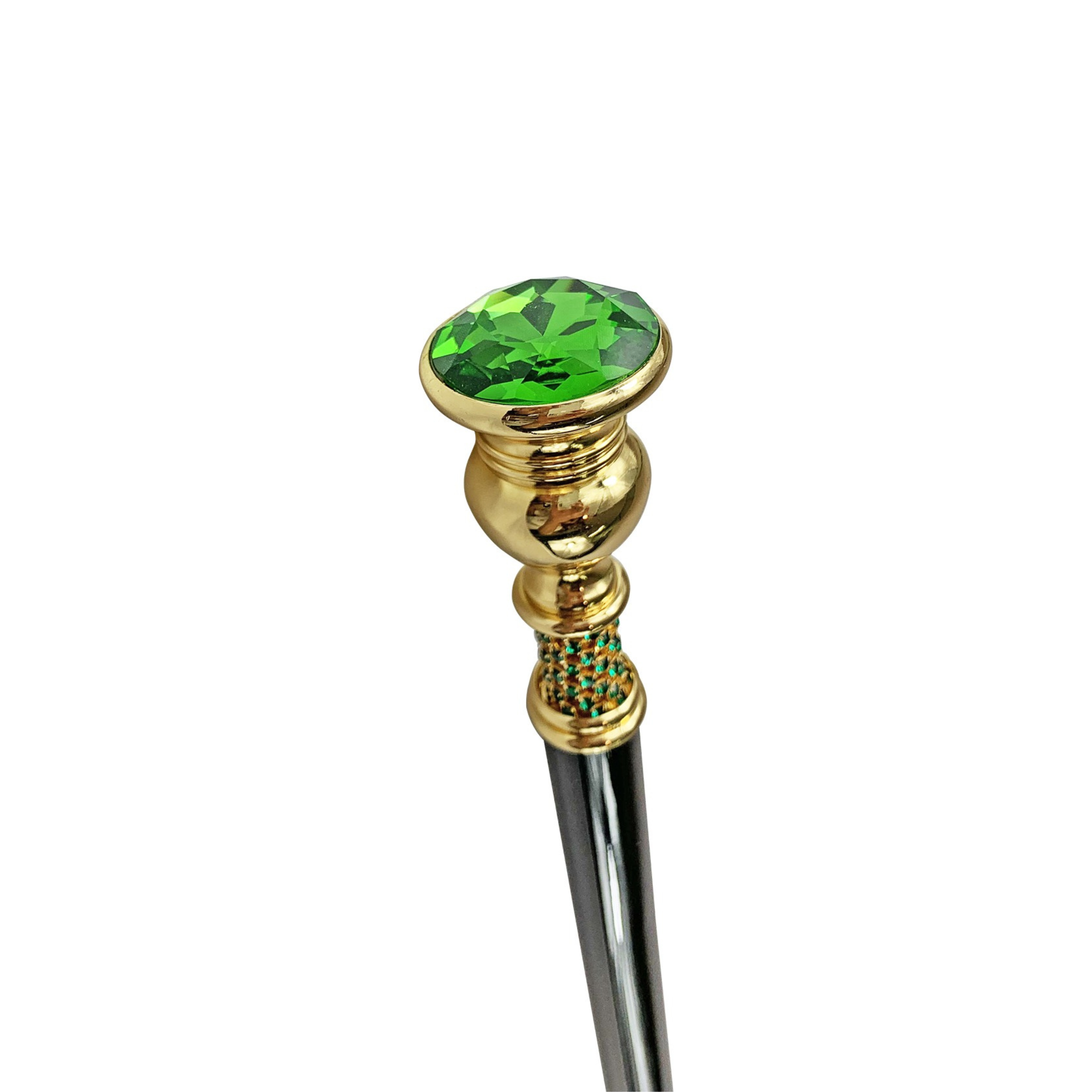 Emerald Crystal Walking Cane – Handcrafted 24K Gold Plated Handle, Beechwood Shaft
