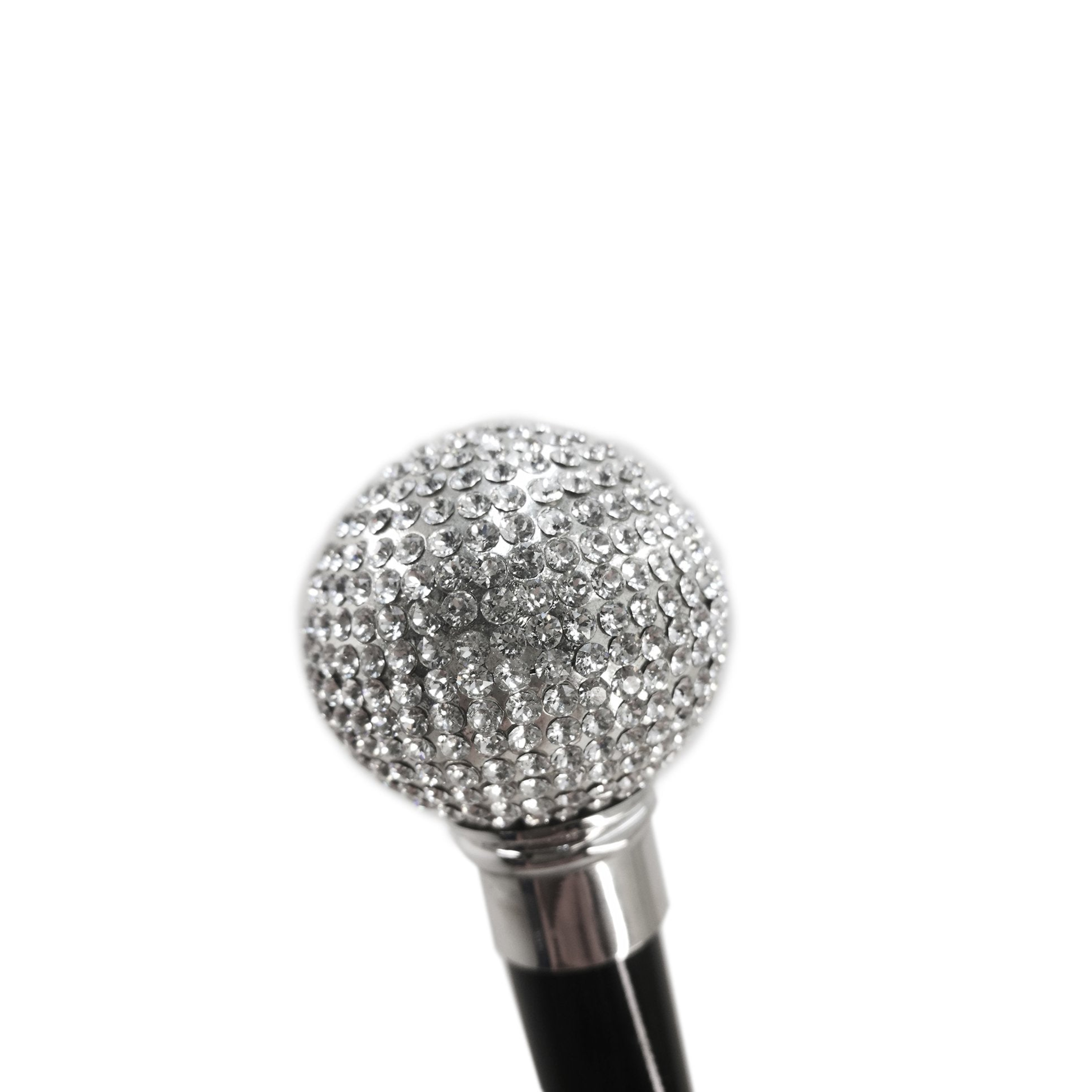 Handcrafted Walking Cane – Elegant Black Lacquered Wood Stick with Swarovski Rhinestones